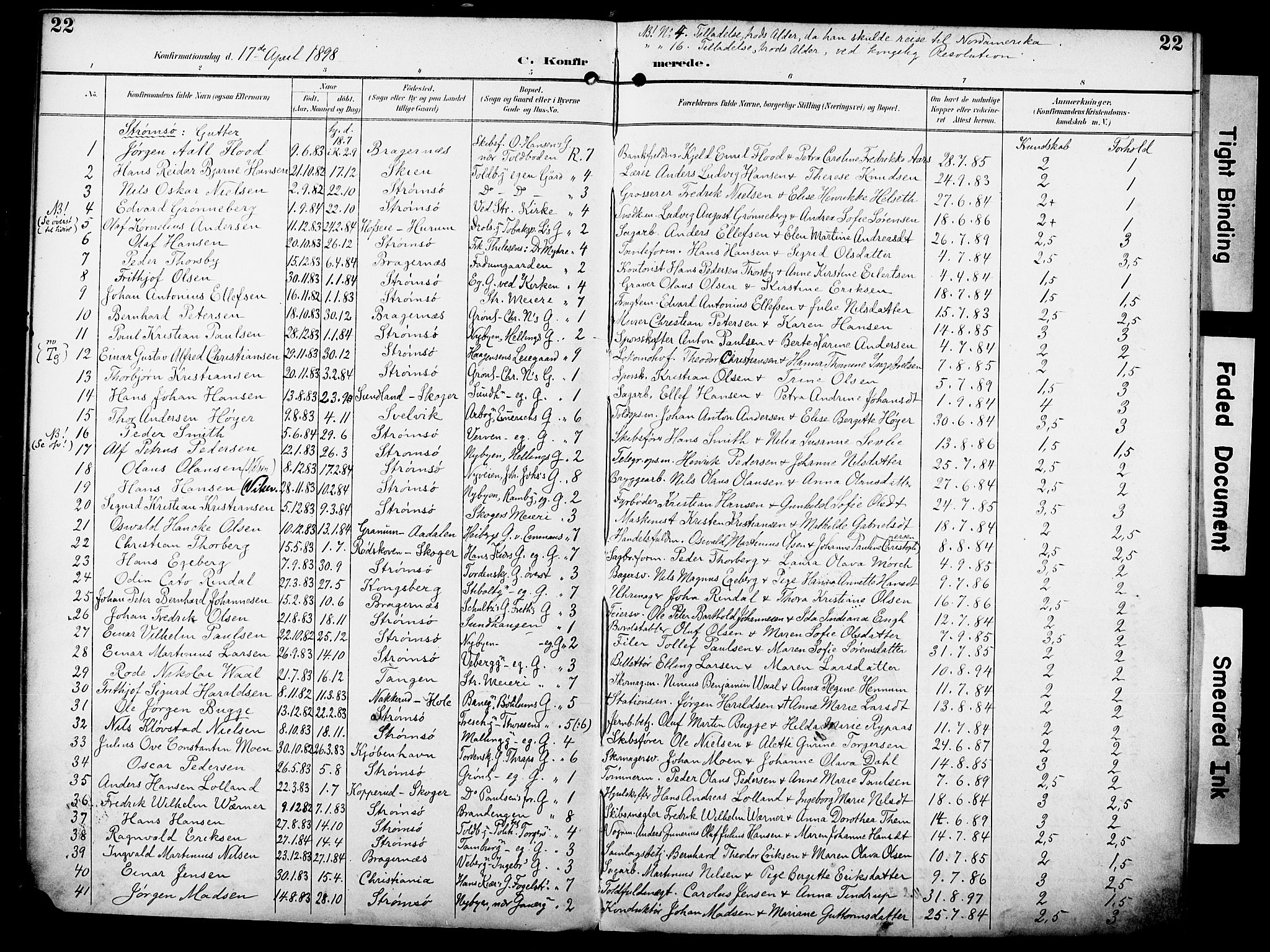 Strømsø kirkebøker, SAKO/A-246/F/Fa/L0025: Parish register (official) no. I 25, 1893-1922, p. 22