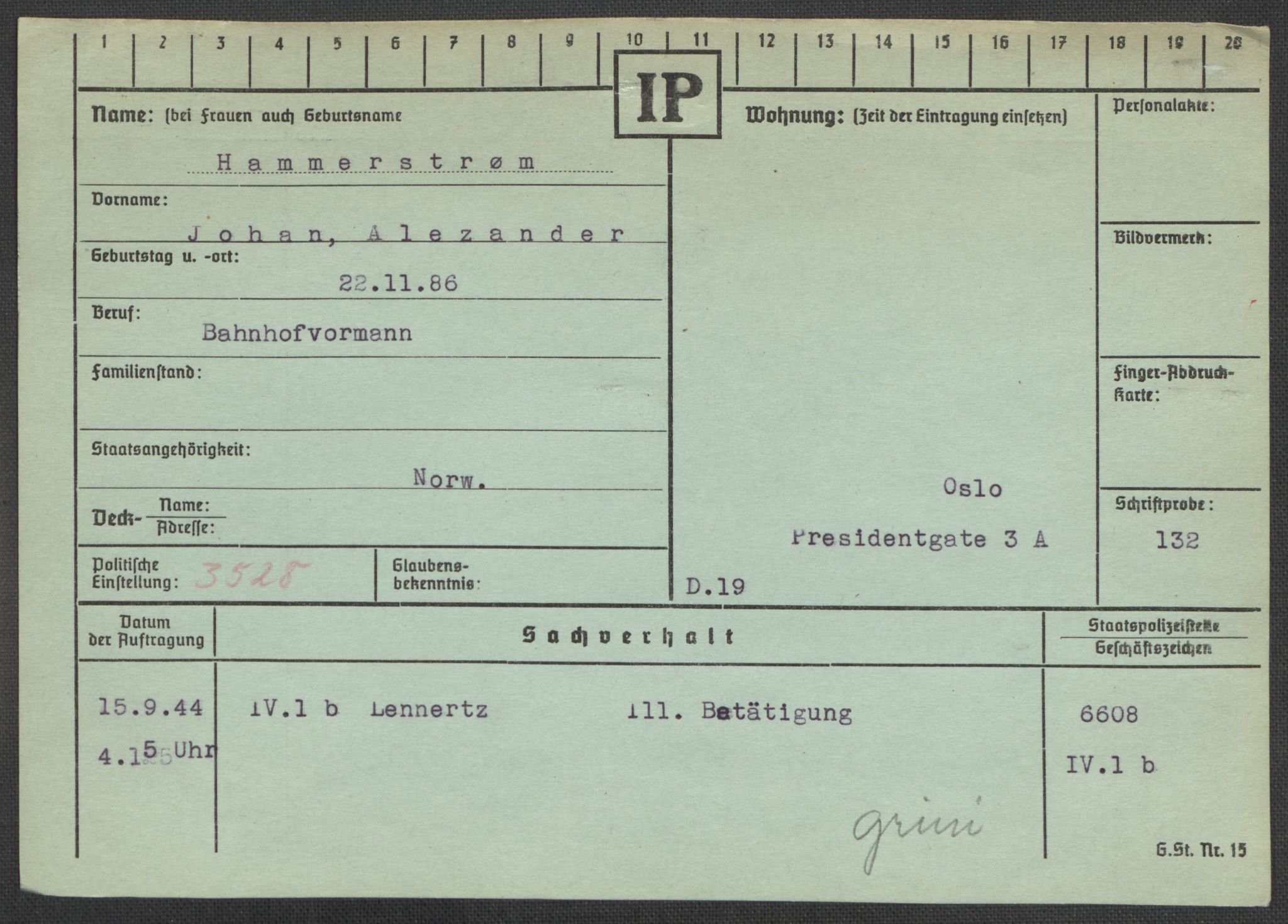 Befehlshaber der Sicherheitspolizei und des SD, AV/RA-RAFA-5969/E/Ea/Eaa/L0004: Register over norske fanger i Møllergata 19: Hal-Hæ, 1940-1945, p. 114