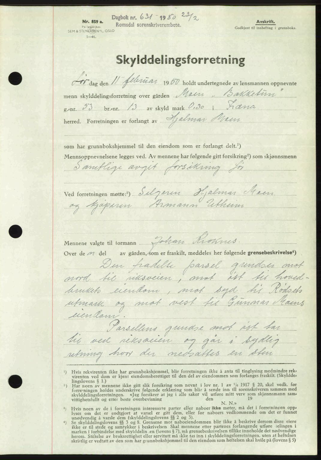 Romsdal sorenskriveri, AV/SAT-A-4149/1/2/2C: Mortgage book no. A32, 1950-1950, Diary no: : 631/1950