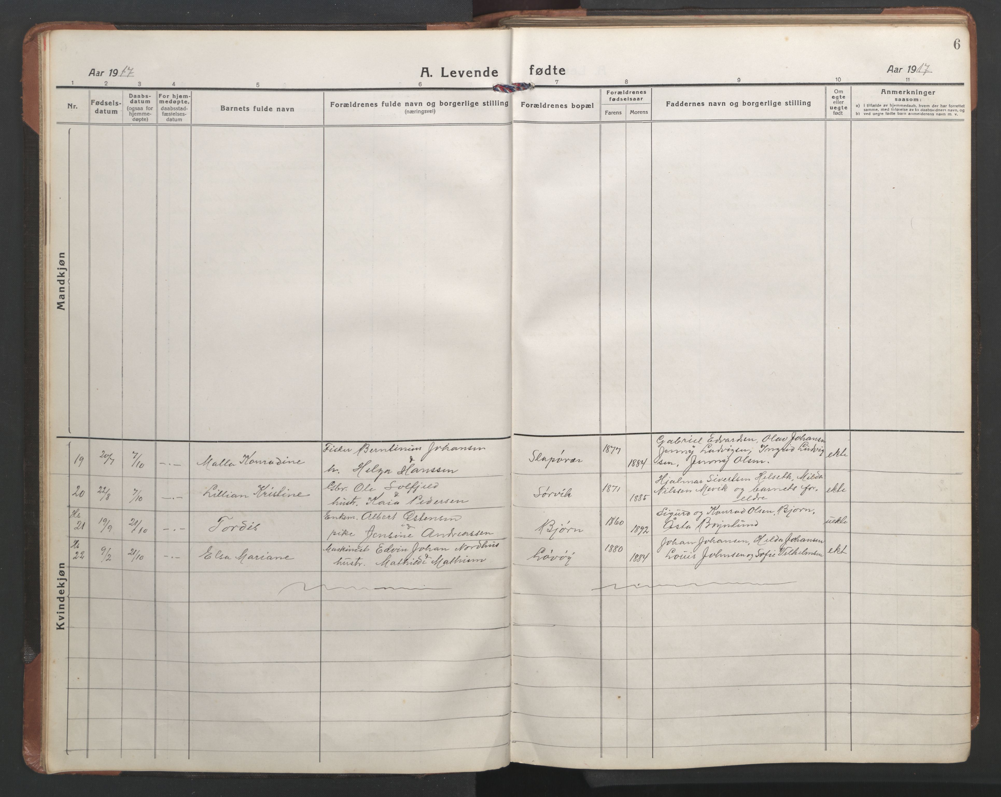 Ministerialprotokoller, klokkerbøker og fødselsregistre - Nordland, SAT/A-1459/836/L0539: Parish register (copy) no. 836C03, 1917-1949, p. 6