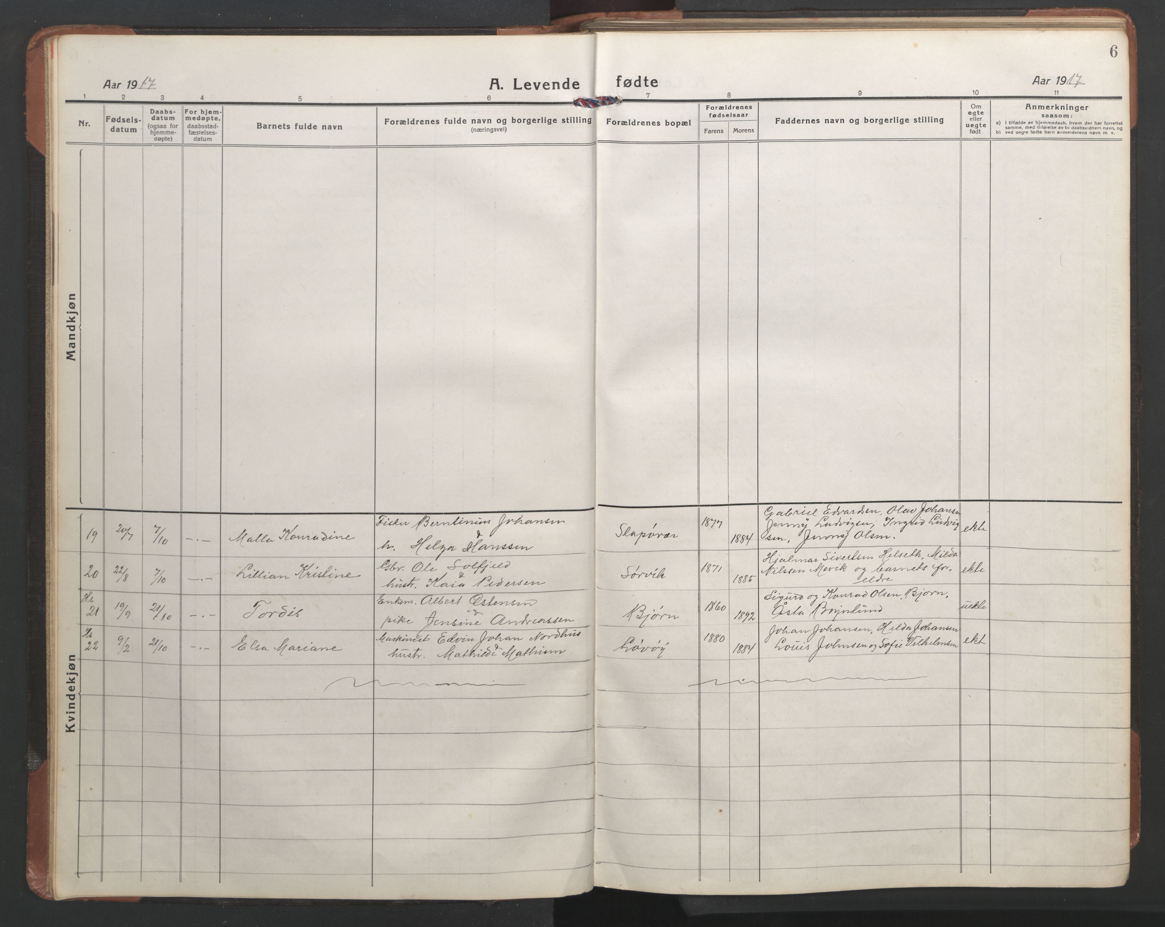 Ministerialprotokoller, klokkerbøker og fødselsregistre - Nordland, AV/SAT-A-1459/836/L0539: Parish register (copy) no. 836C03, 1917-1949, p. 6