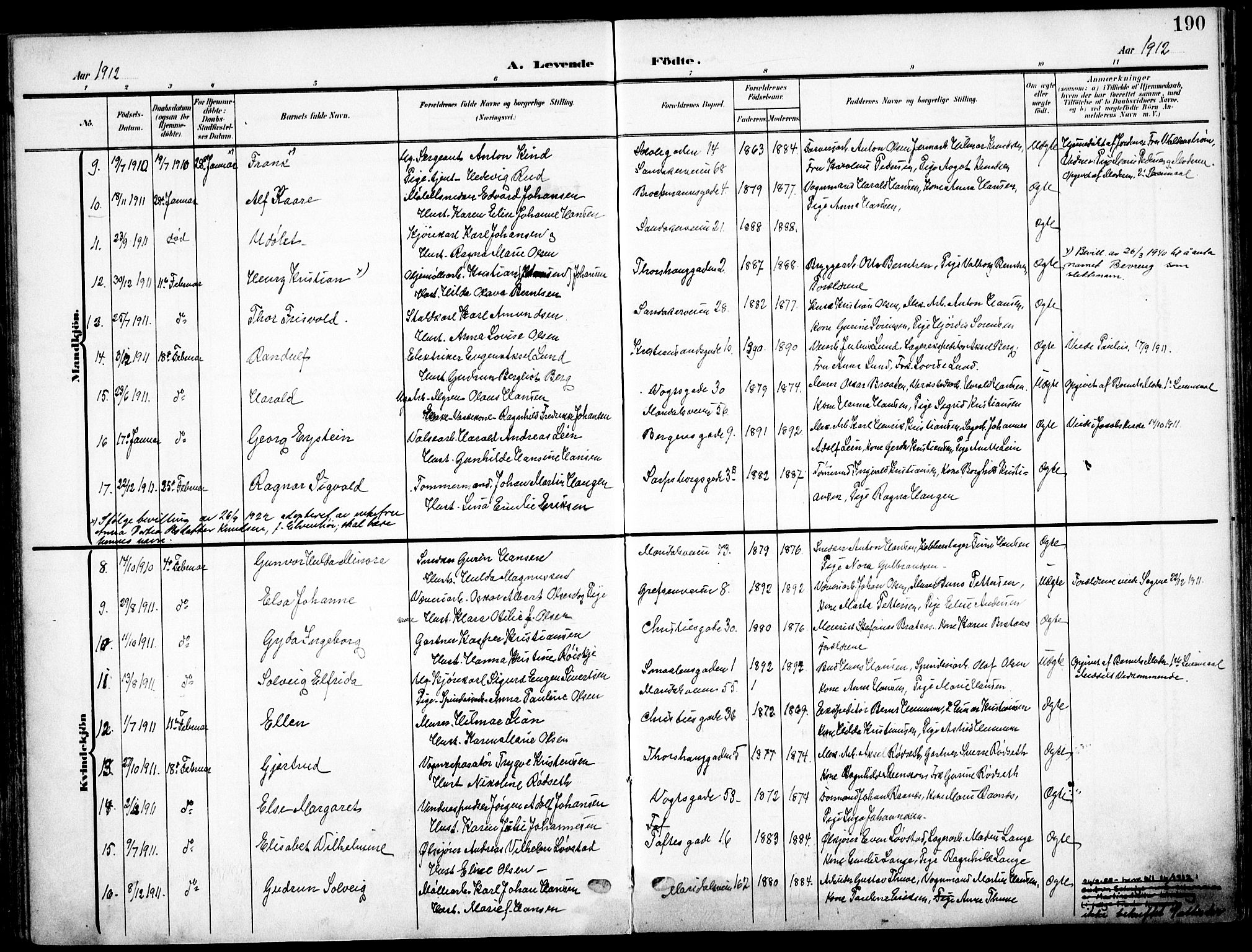 Sagene prestekontor Kirkebøker, SAO/A-10796/F/L0007: Parish register (official) no. 7, 1905-1915, p. 190