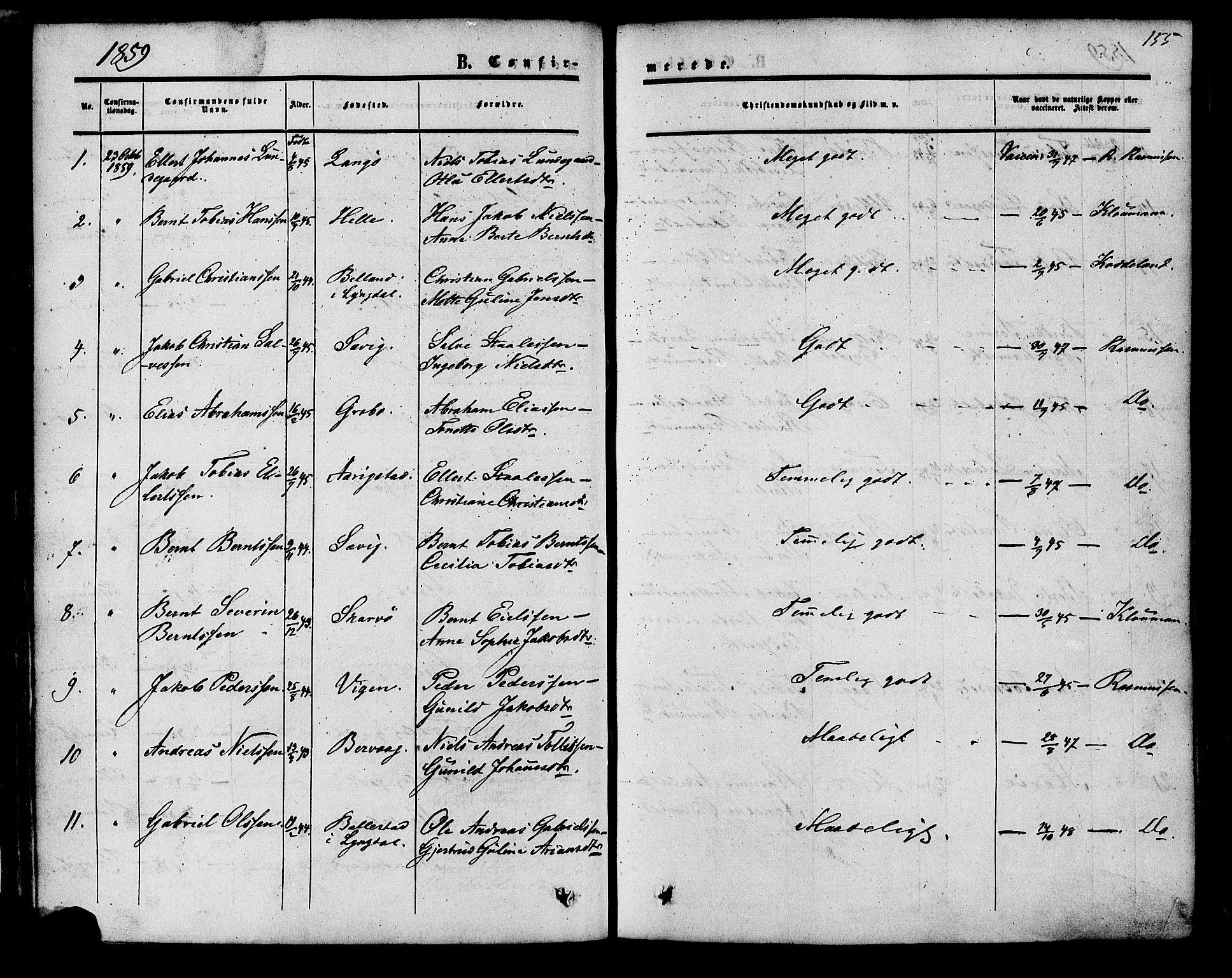 Herad sokneprestkontor, AV/SAK-1111-0018/F/Fa/Fab/L0004: Parish register (official) no. A 4, 1853-1885, p. 155