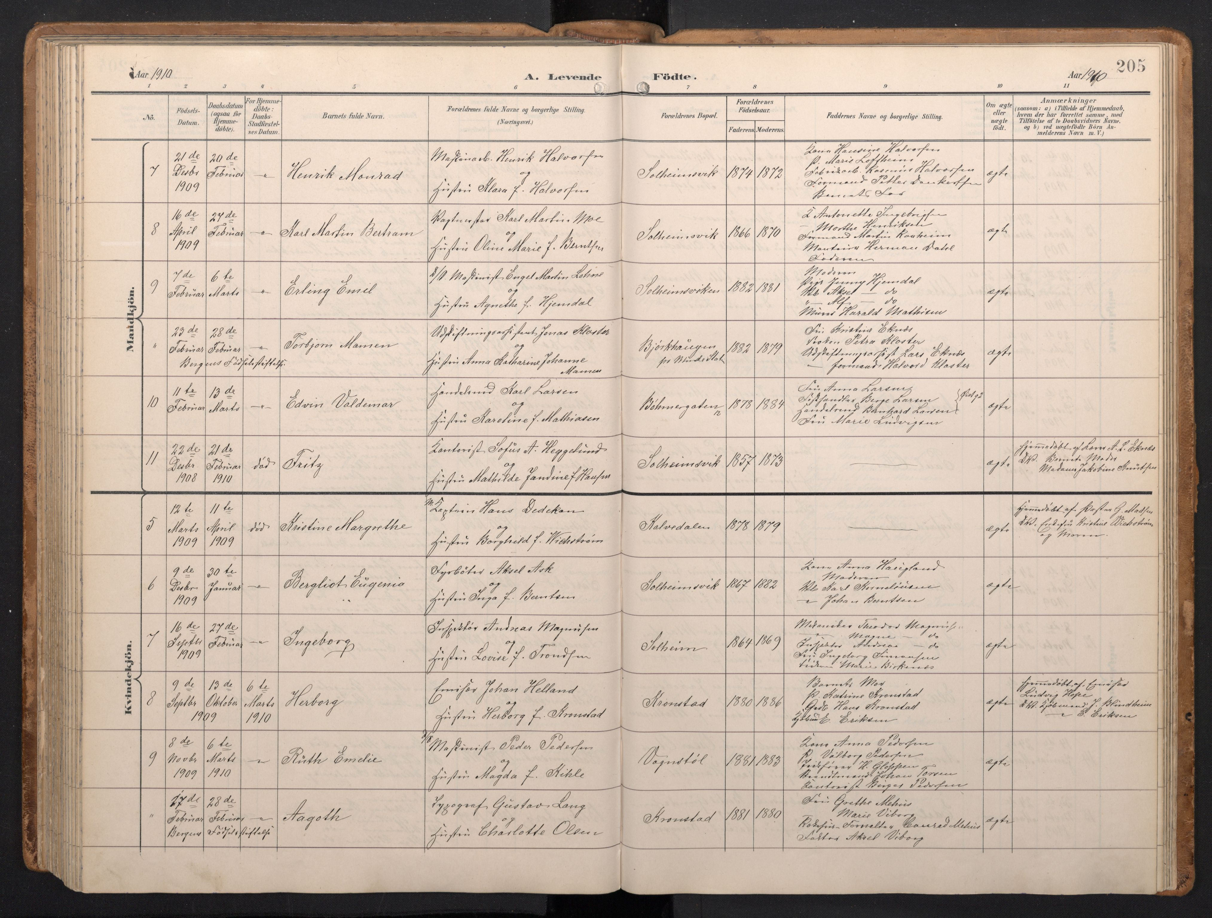 Årstad Sokneprestembete, AV/SAB-A-79301/H/Hab/L0002: Parish register (copy) no. A 2, 1896-1912, p. 204b-205a