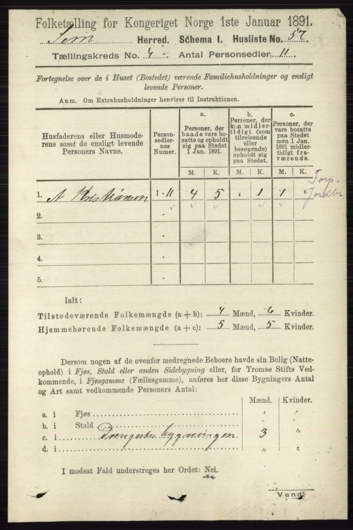 RA, 1891 census for 0721 Sem, 1891, p. 1536