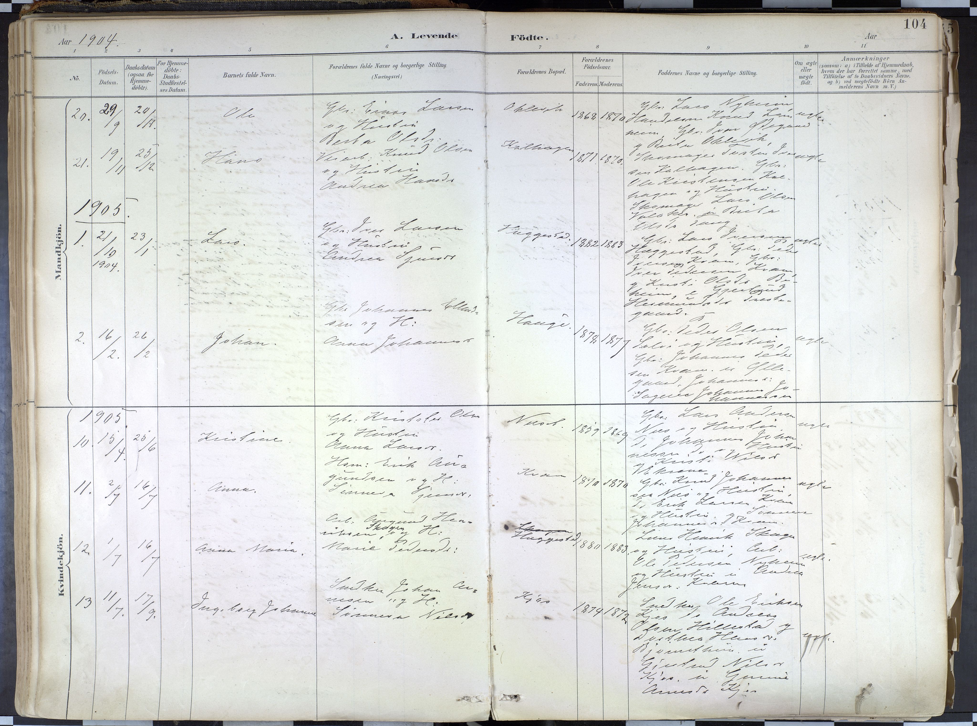 Hafslo sokneprestembete, AV/SAB-A-80301/H/Haa/Haab/L0001: Parish register (official) no. B 1, 1886-1945, p. 104