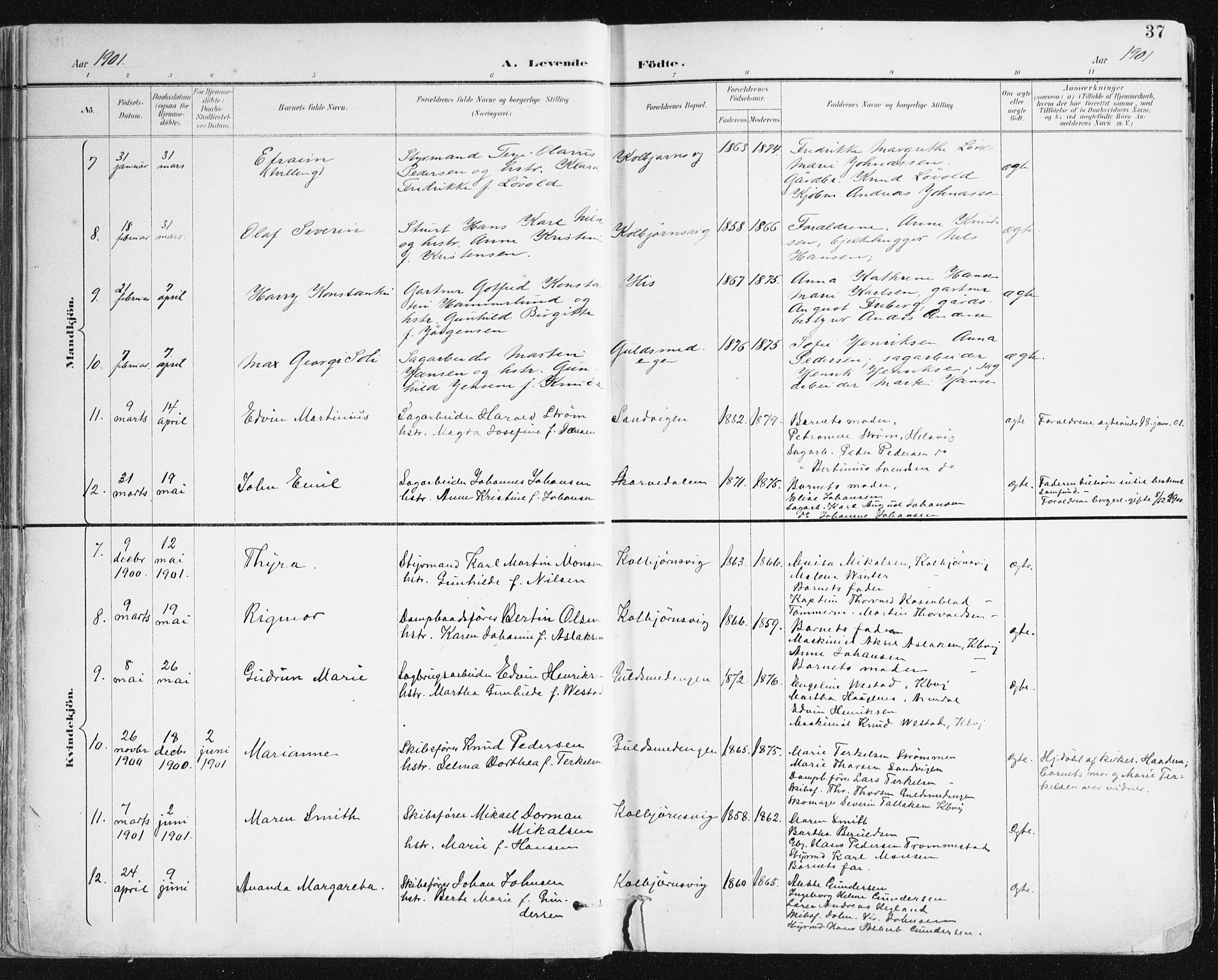 Hisøy sokneprestkontor, AV/SAK-1111-0020/F/Fa/L0004: Parish register (official) no. A 4, 1895-1917, p. 37