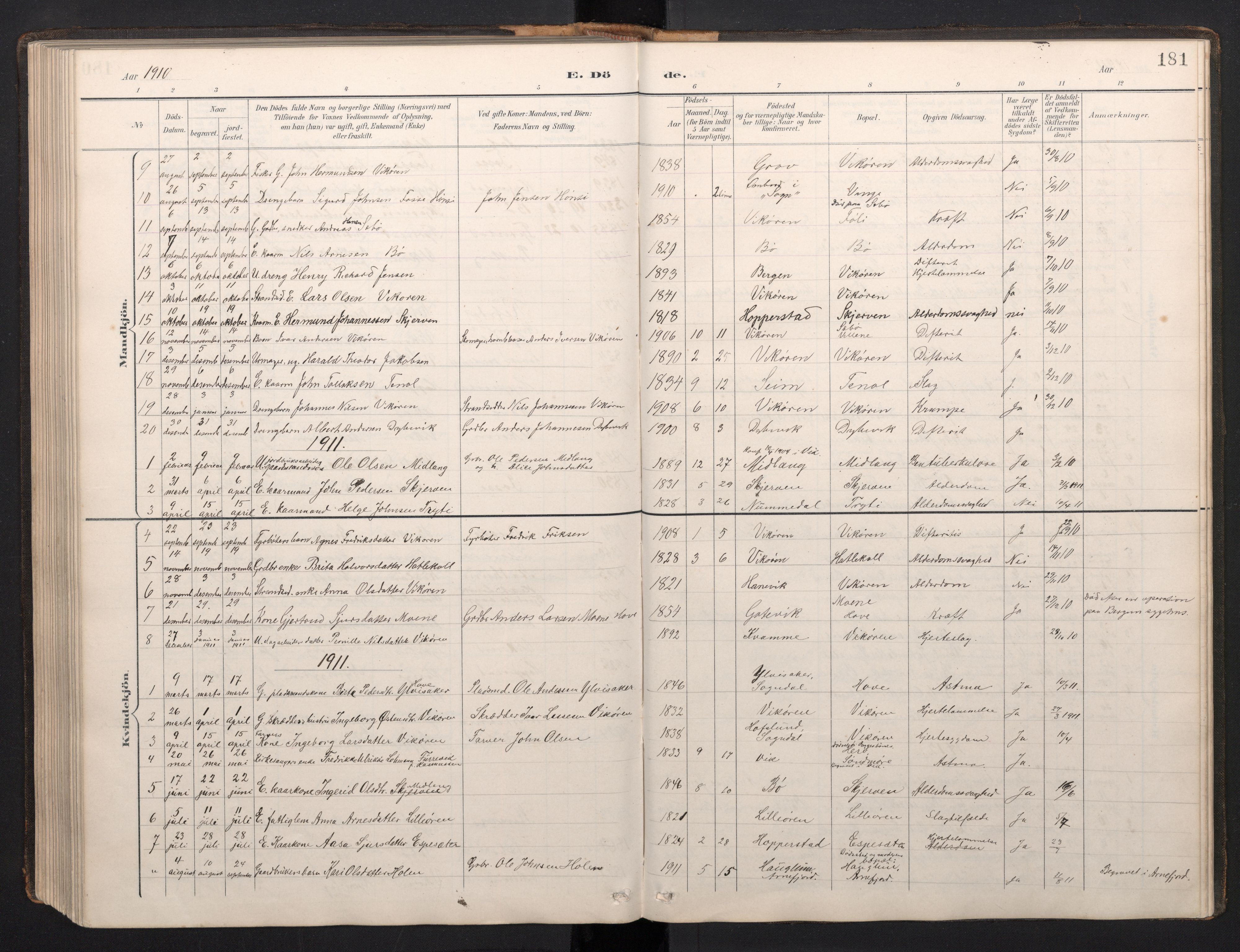 Vik sokneprestembete, AV/SAB-A-81501/H/Hab/Haba/L0004: Parish register (copy) no. A 4, 1895-1914, p. 180b-181a