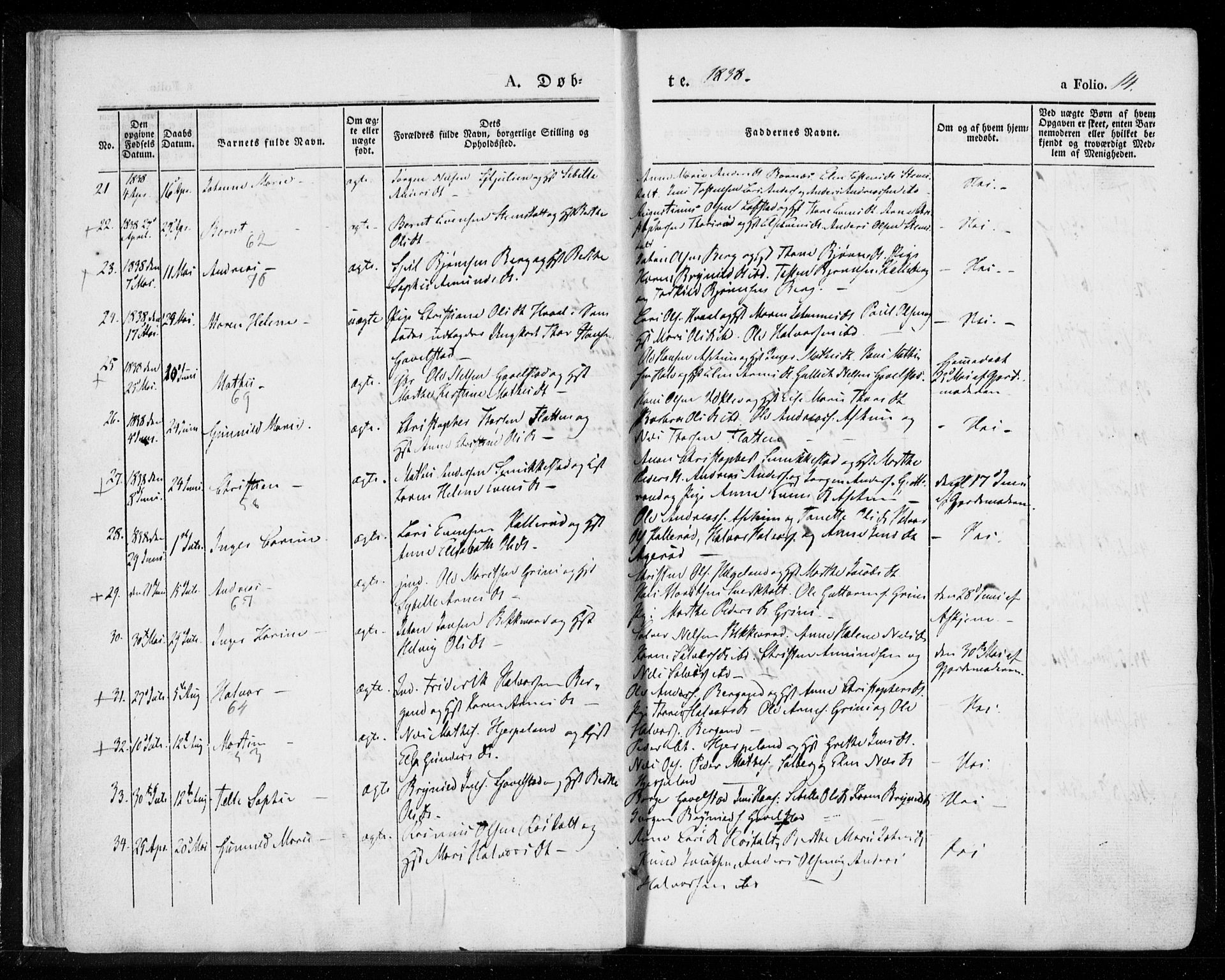 Lardal kirkebøker, AV/SAKO-A-350/F/Fa/L0006: Parish register (official) no. I 6, 1835-1860, p. 14