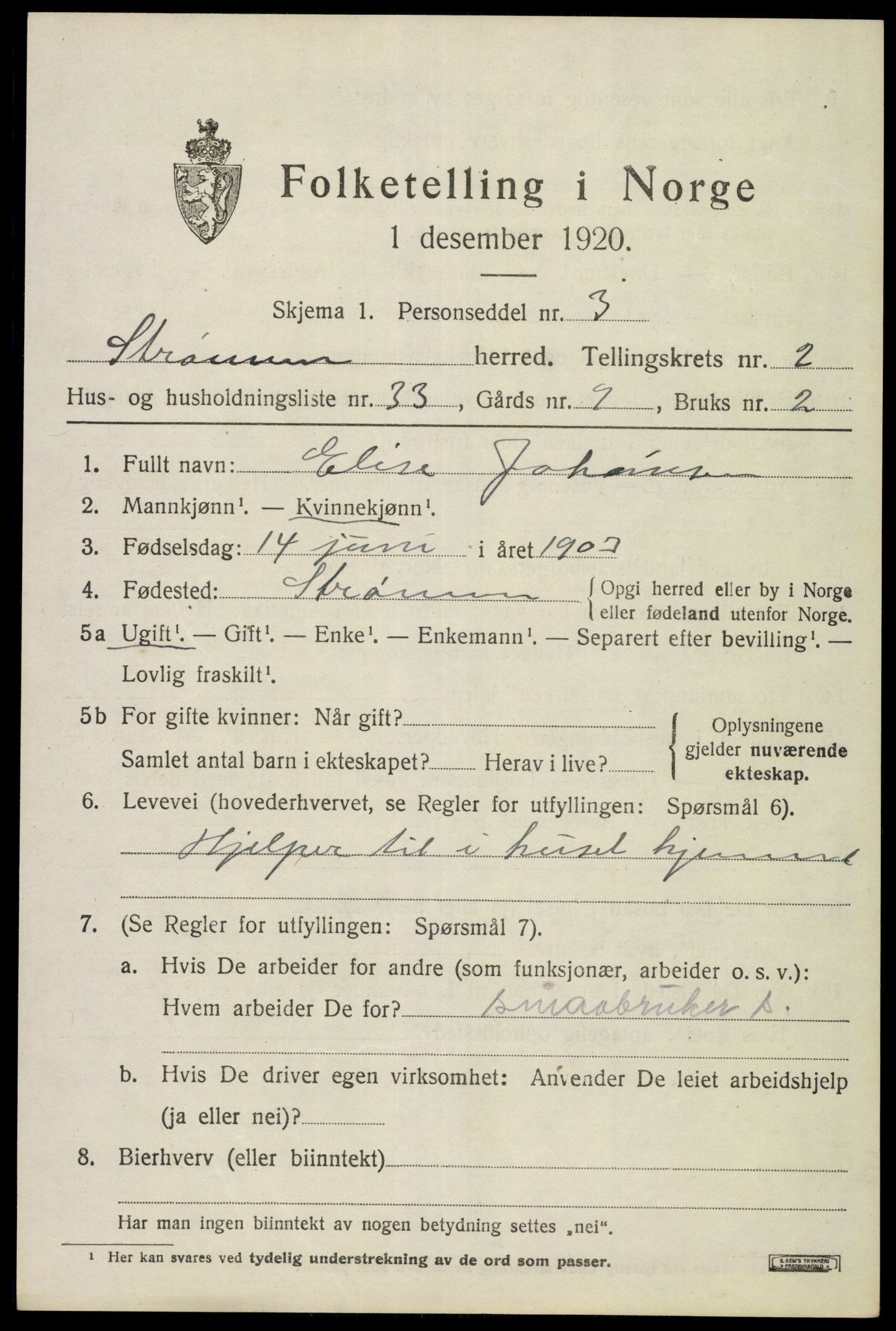 SAKO, 1920 census for Strømm, 1920, p. 1931