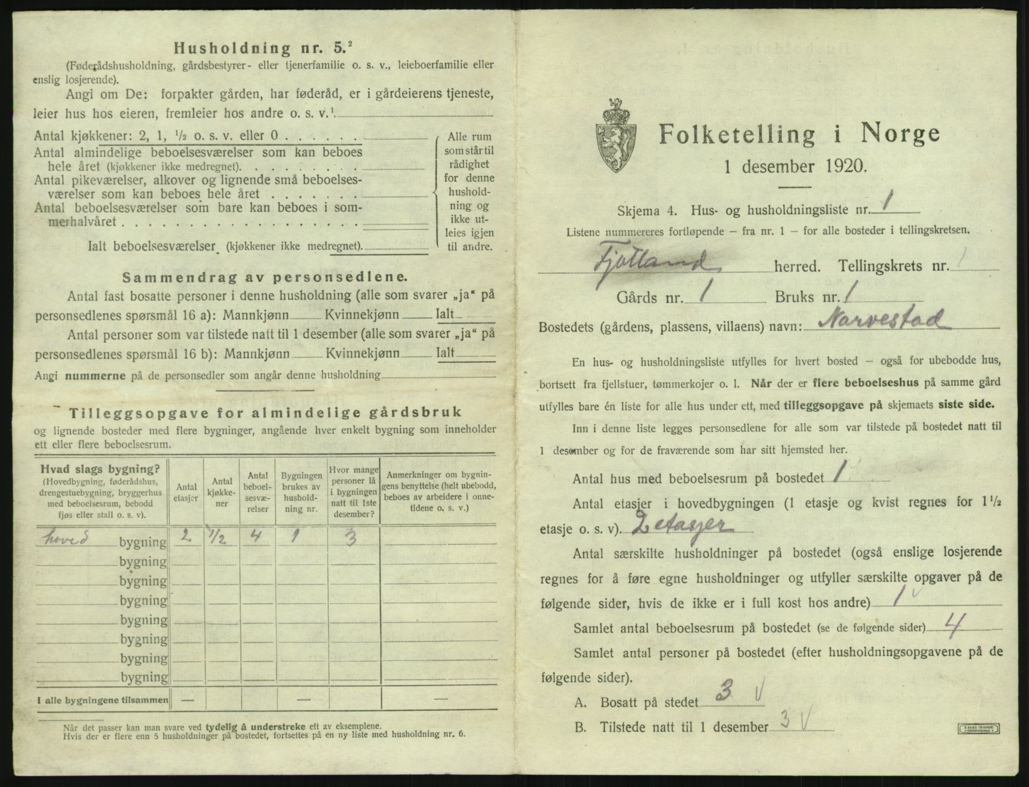 SAK, 1920 census for Fjotland, 1920, p. 38