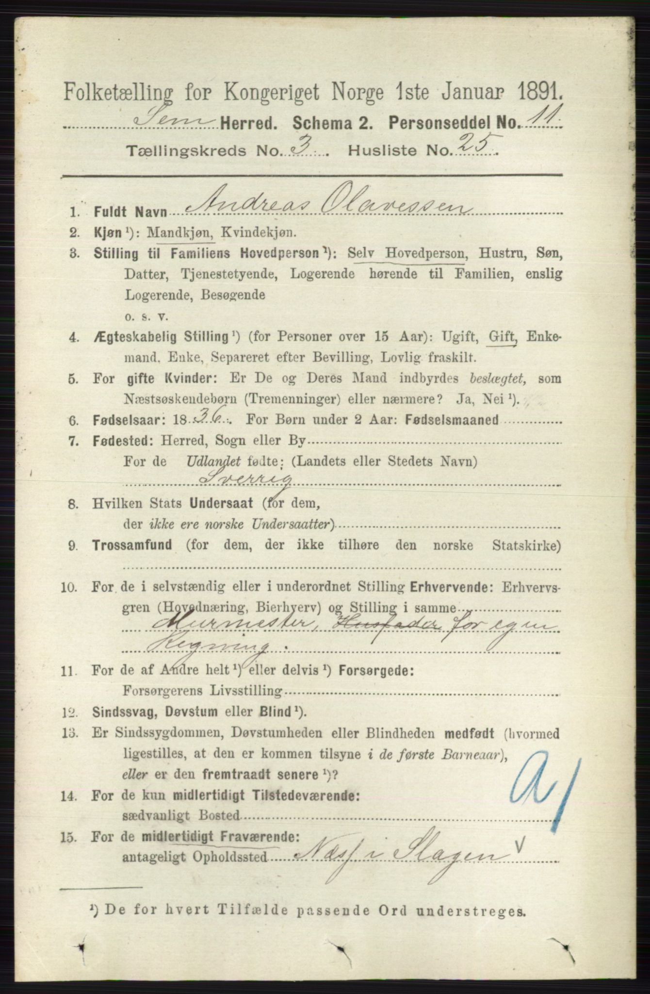 RA, 1891 census for 0721 Sem, 1891, p. 1216