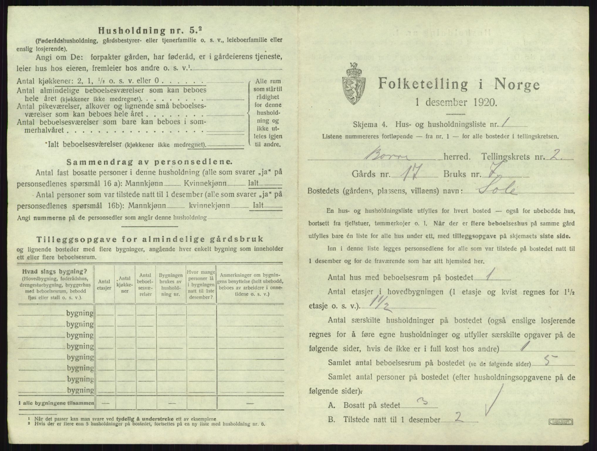 SAKO, 1920 census for Borre, 1920, p. 476