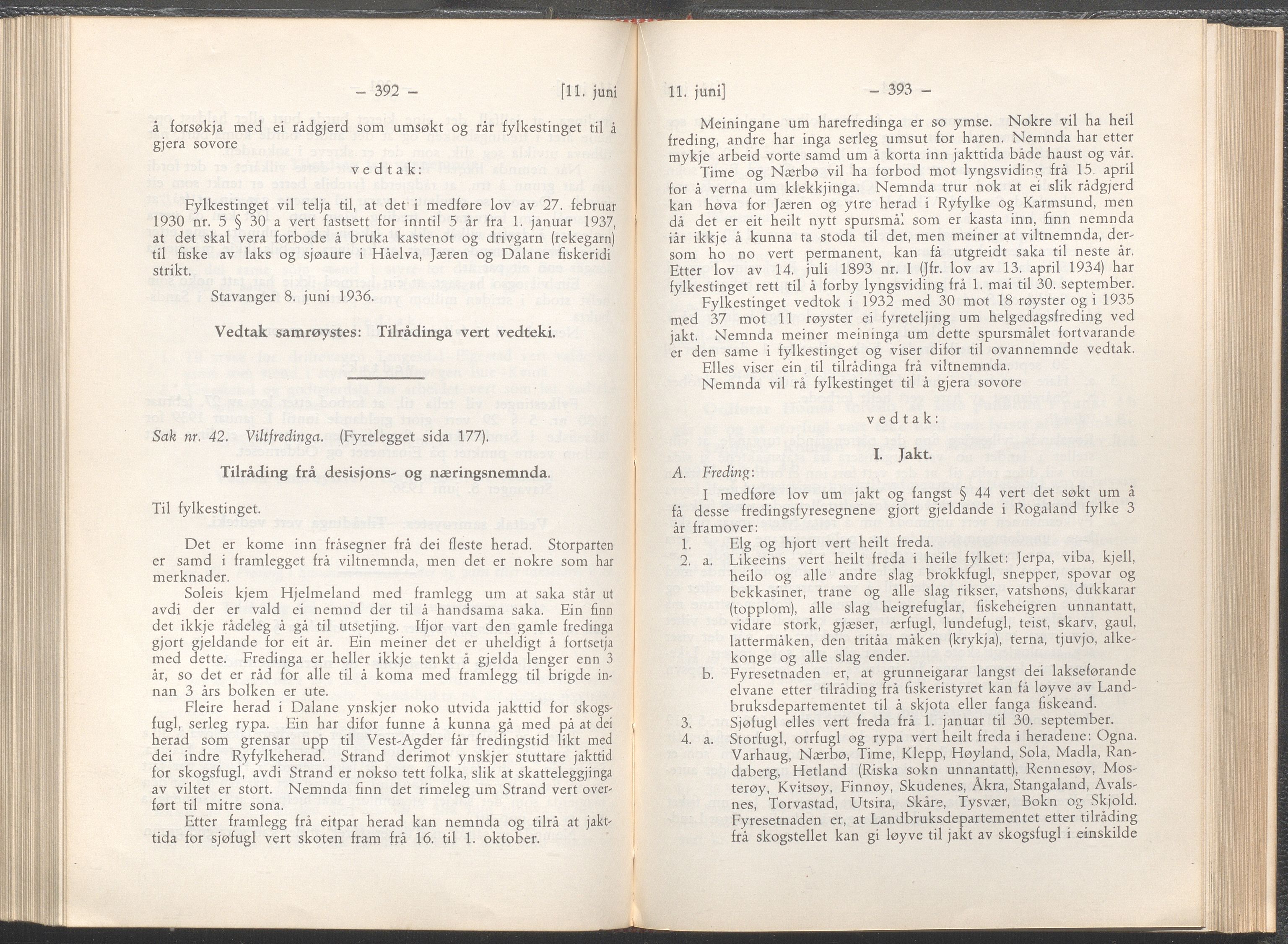 Rogaland fylkeskommune - Fylkesrådmannen , IKAR/A-900/A/Aa/Aaa/L0055: Møtebok , 1936, p. 392-393