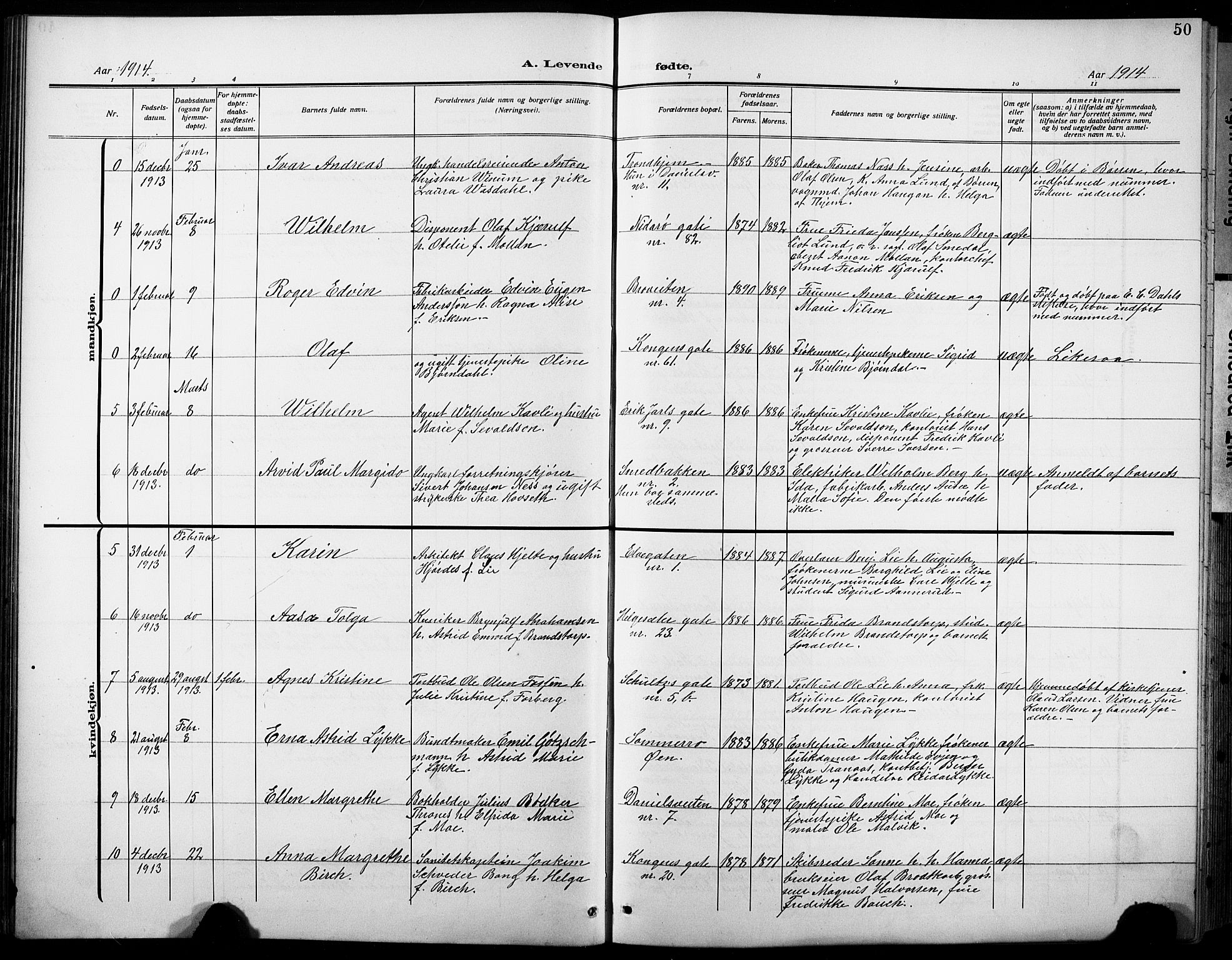 Ministerialprotokoller, klokkerbøker og fødselsregistre - Sør-Trøndelag, SAT/A-1456/601/L0096: Parish register (copy) no. 601C14, 1911-1931, p. 50