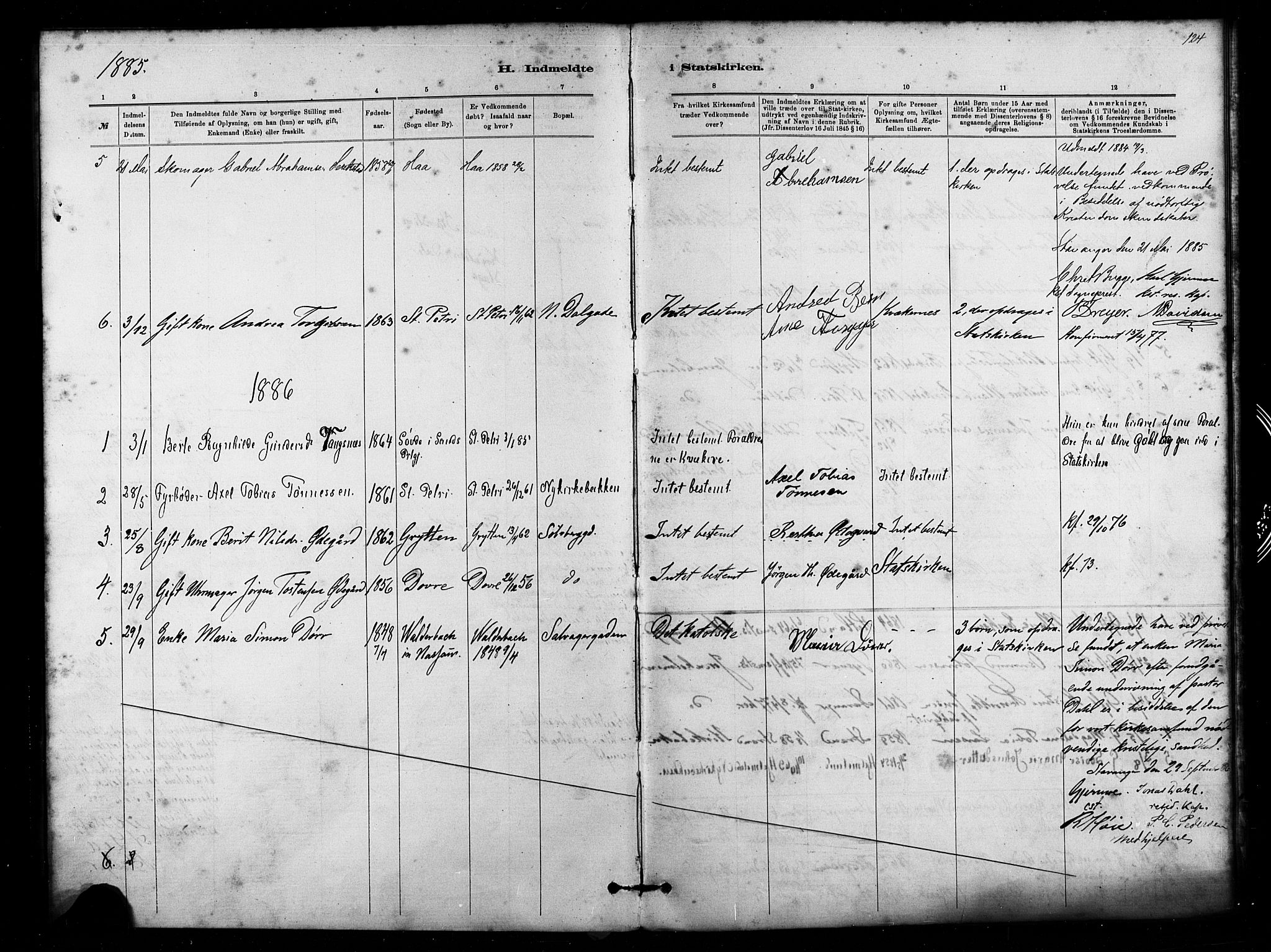 St. Petri sokneprestkontor, SAST/A-101813/001/30/30BA/L0011: Parish register (official) no. A 11, 1879-1892, p. 124