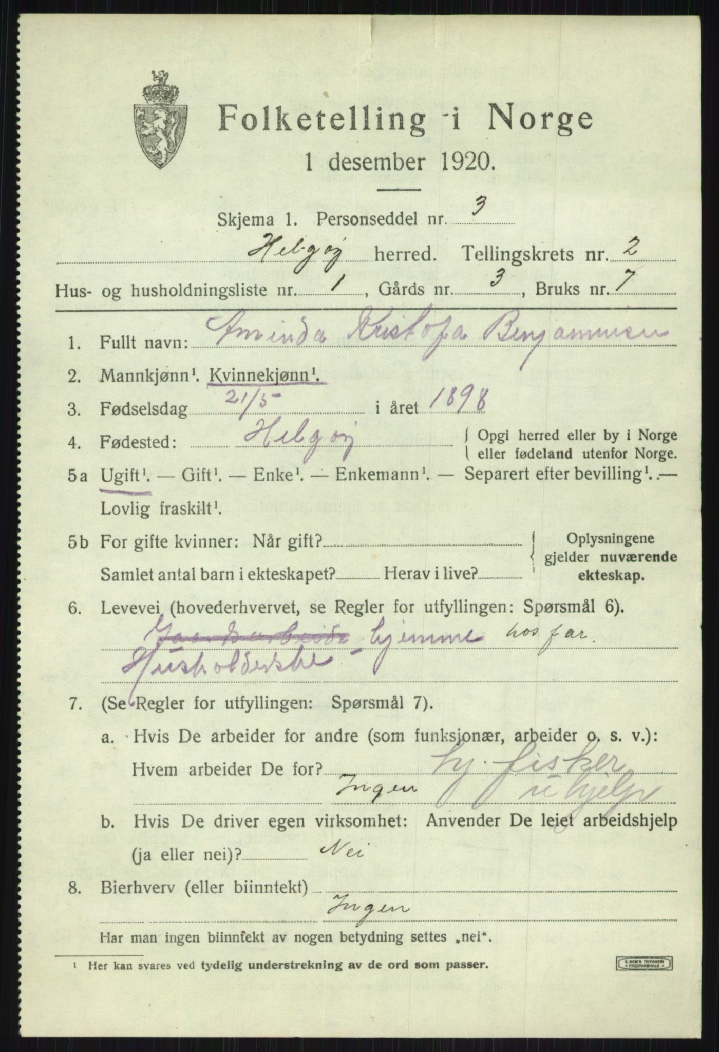 SATØ, 1920 census for Helgøy, 1920, p. 1121