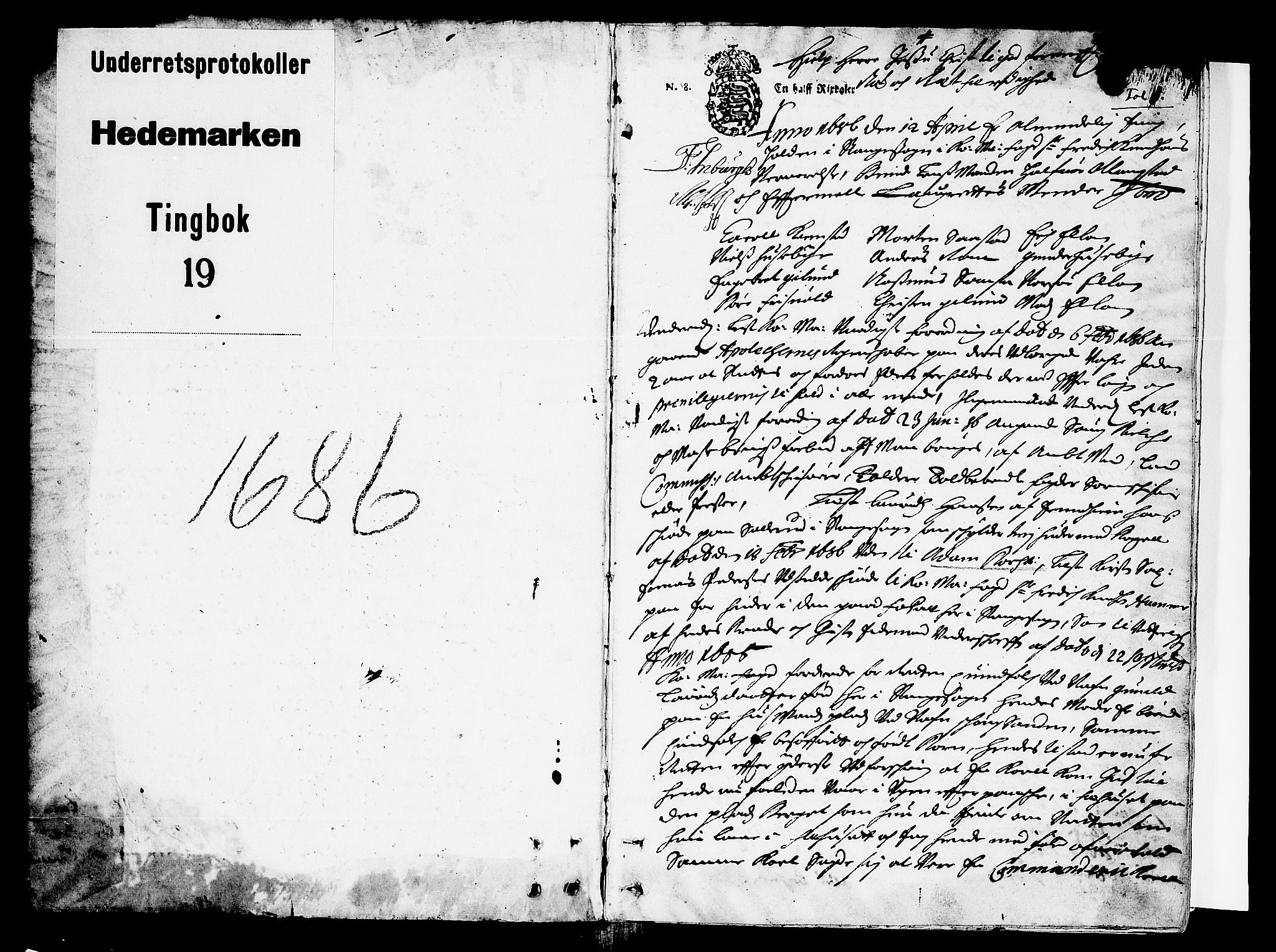 Hedemarken sorenskriveri, SAH/TING-034/G/Gb/L0020: Tingbok, 1686, p. 0b-1a