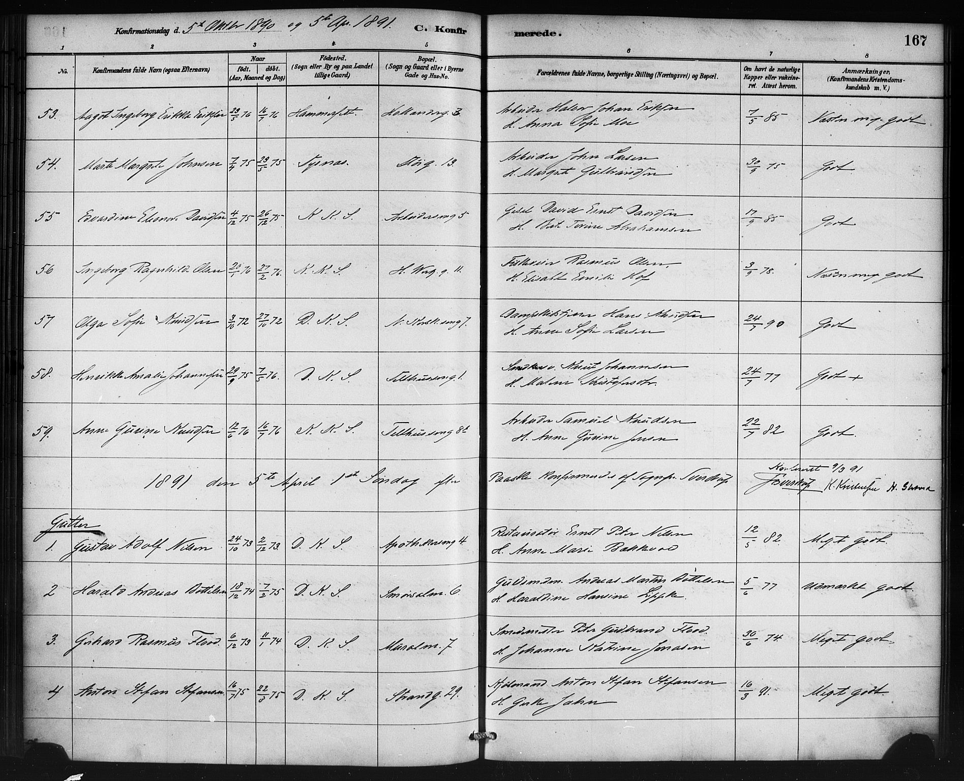Korskirken sokneprestembete, SAB/A-76101/H/Haa/L0029: Parish register (official) no. C 5, 1880-1892, p. 167