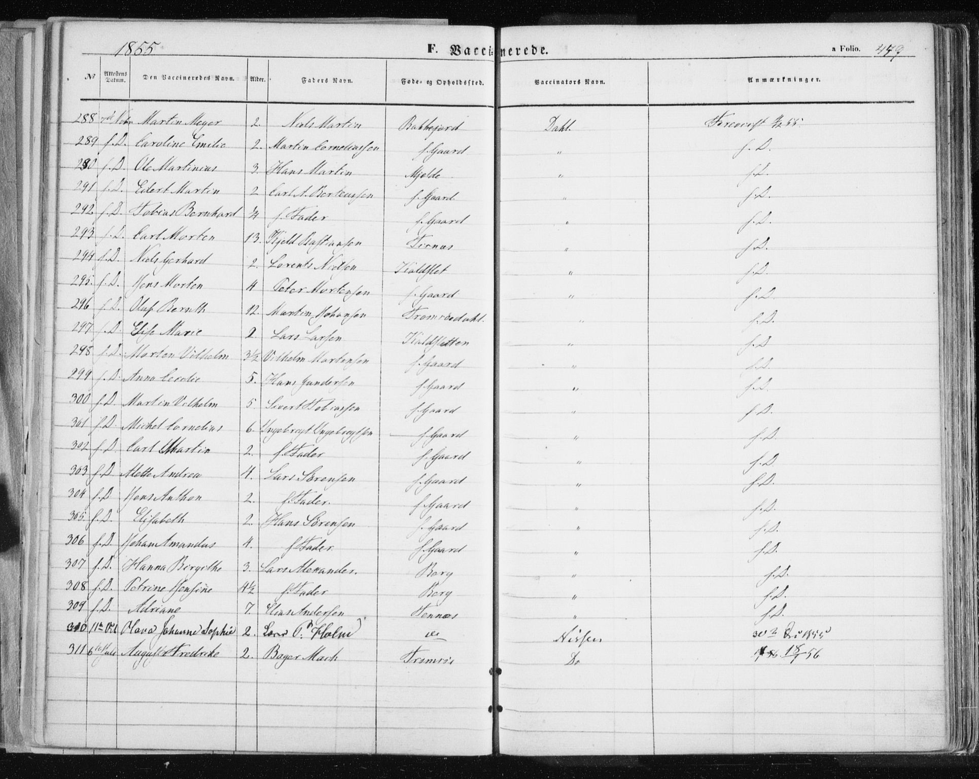 Tromsø sokneprestkontor/stiftsprosti/domprosti, SATØ/S-1343/G/Ga/L0010kirke: Parish register (official) no. 10, 1848-1855, p. 449