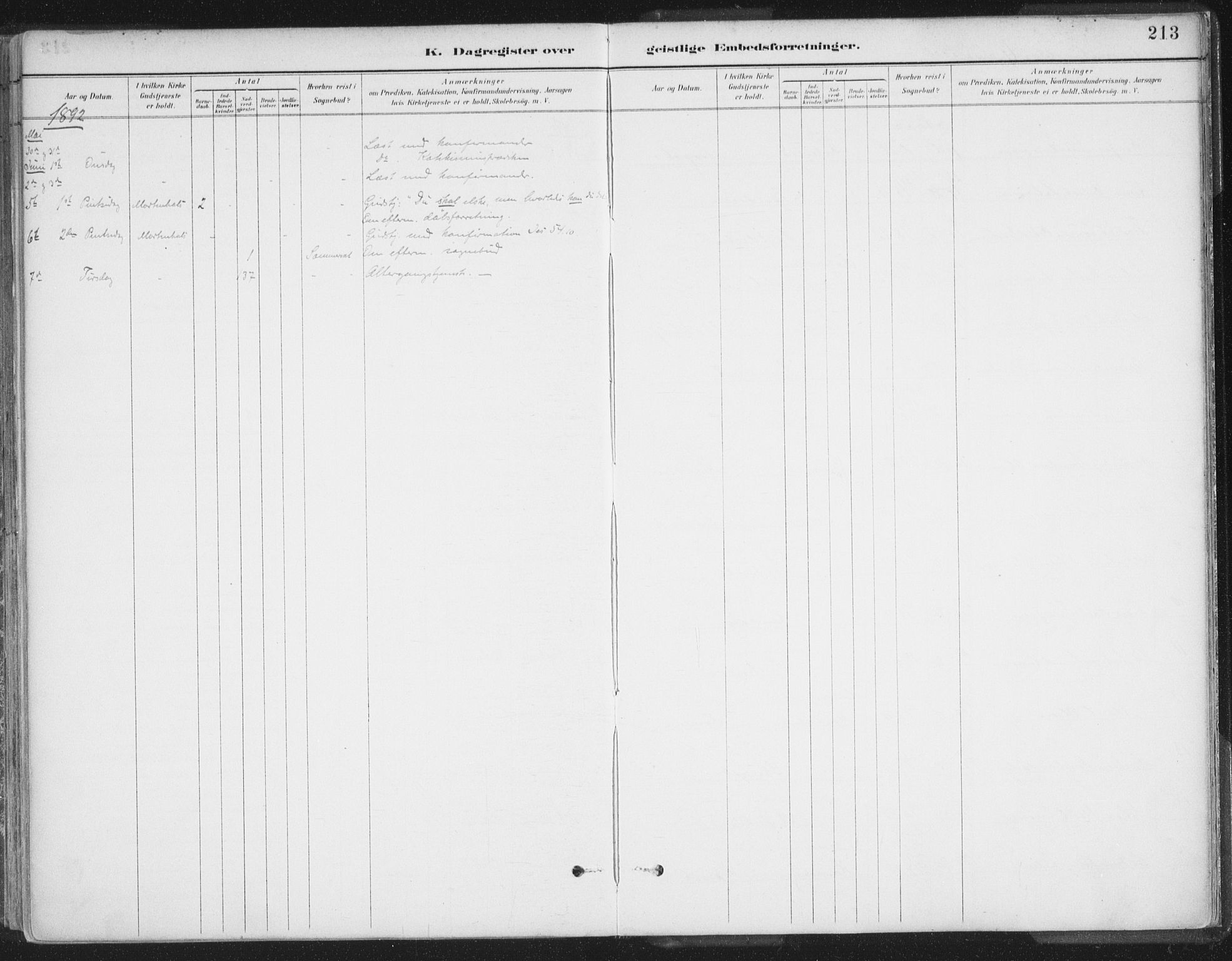 Balsfjord sokneprestembete, AV/SATØ-S-1303/G/Ga/L0007kirke: Parish register (official) no. 7, 1887-1909, p. 213