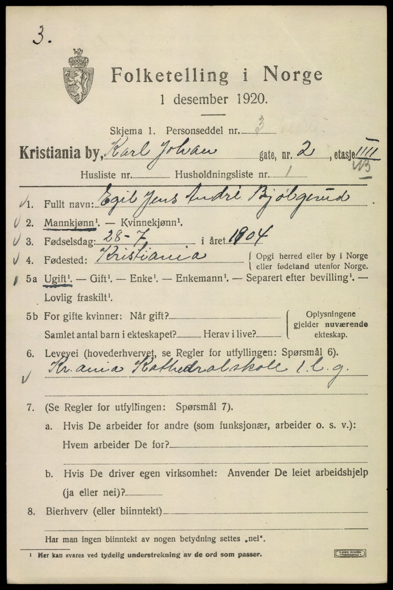 SAO, 1920 census for Kristiania, 1920, p. 327449