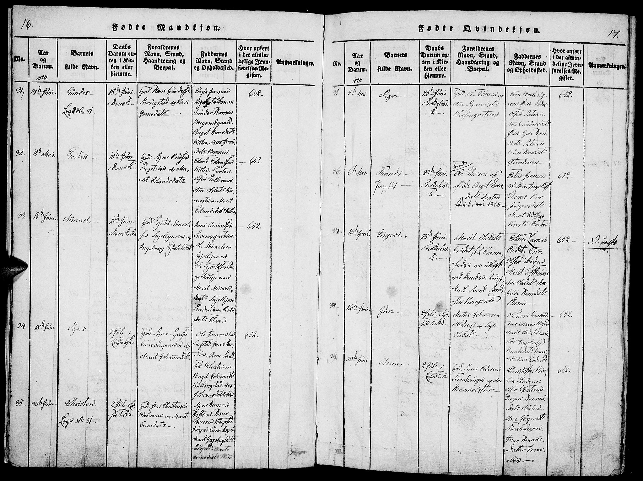 Lesja prestekontor, AV/SAH-PREST-068/H/Ha/Haa/L0004: Parish register (official) no. 4, 1820-1829, p. 16-17