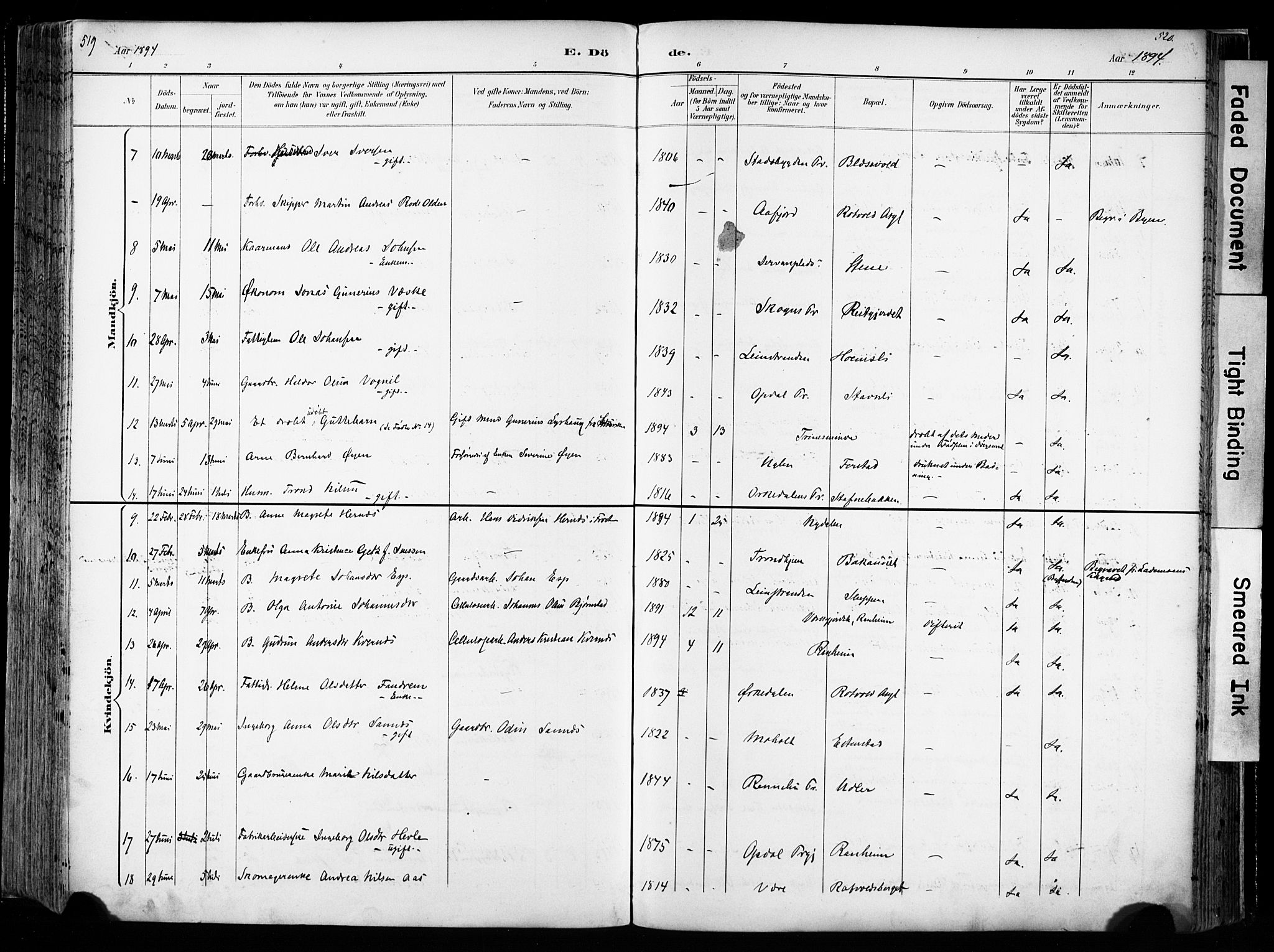 Ministerialprotokoller, klokkerbøker og fødselsregistre - Sør-Trøndelag, AV/SAT-A-1456/606/L0301: Parish register (official) no. 606A16, 1894-1907, p. 519-520