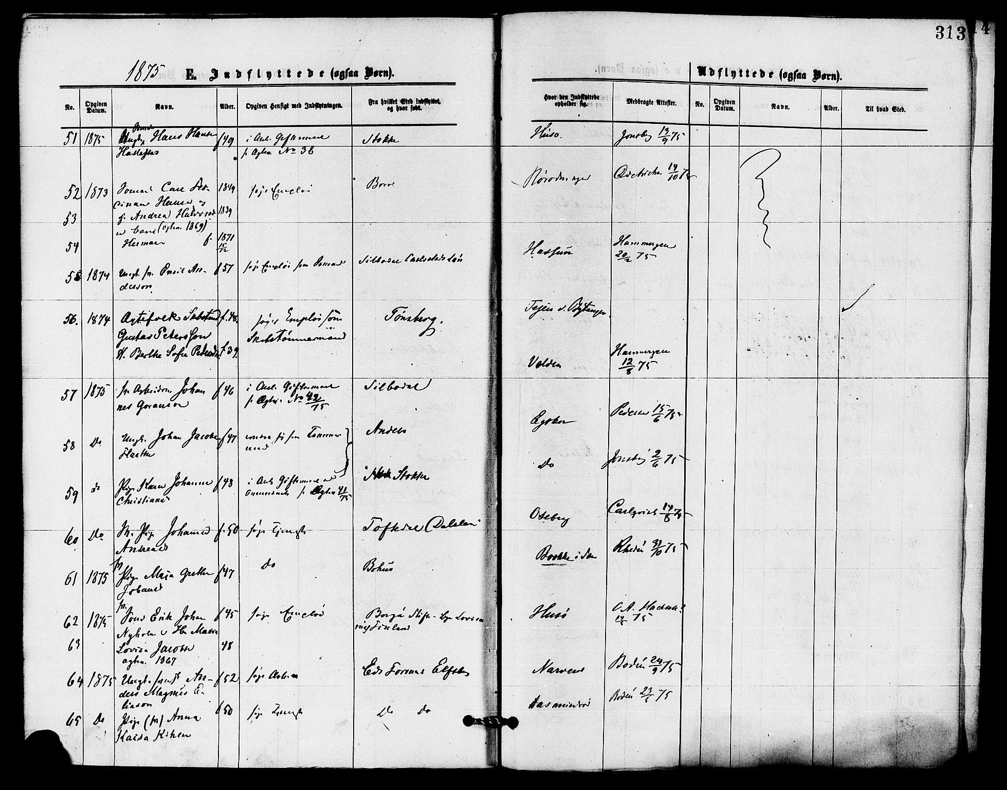 Sem kirkebøker, AV/SAKO-A-5/F/Fa/L0009: Parish register (official) no. I 9, 1874-1877, p. 313