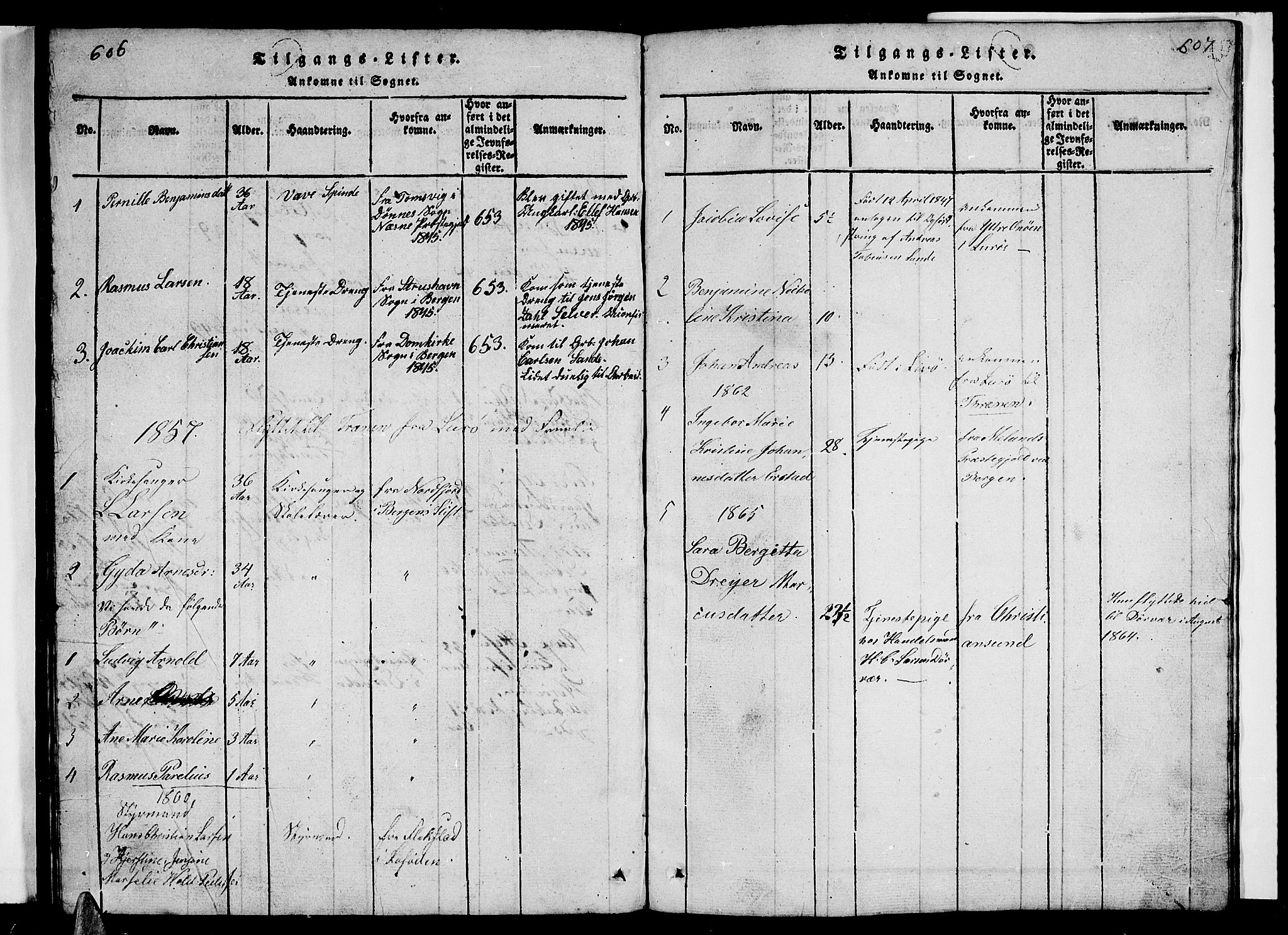 Ministerialprotokoller, klokkerbøker og fødselsregistre - Nordland, SAT/A-1459/840/L0581: Parish register (copy) no. 840C01, 1820-1873, p. 606-607