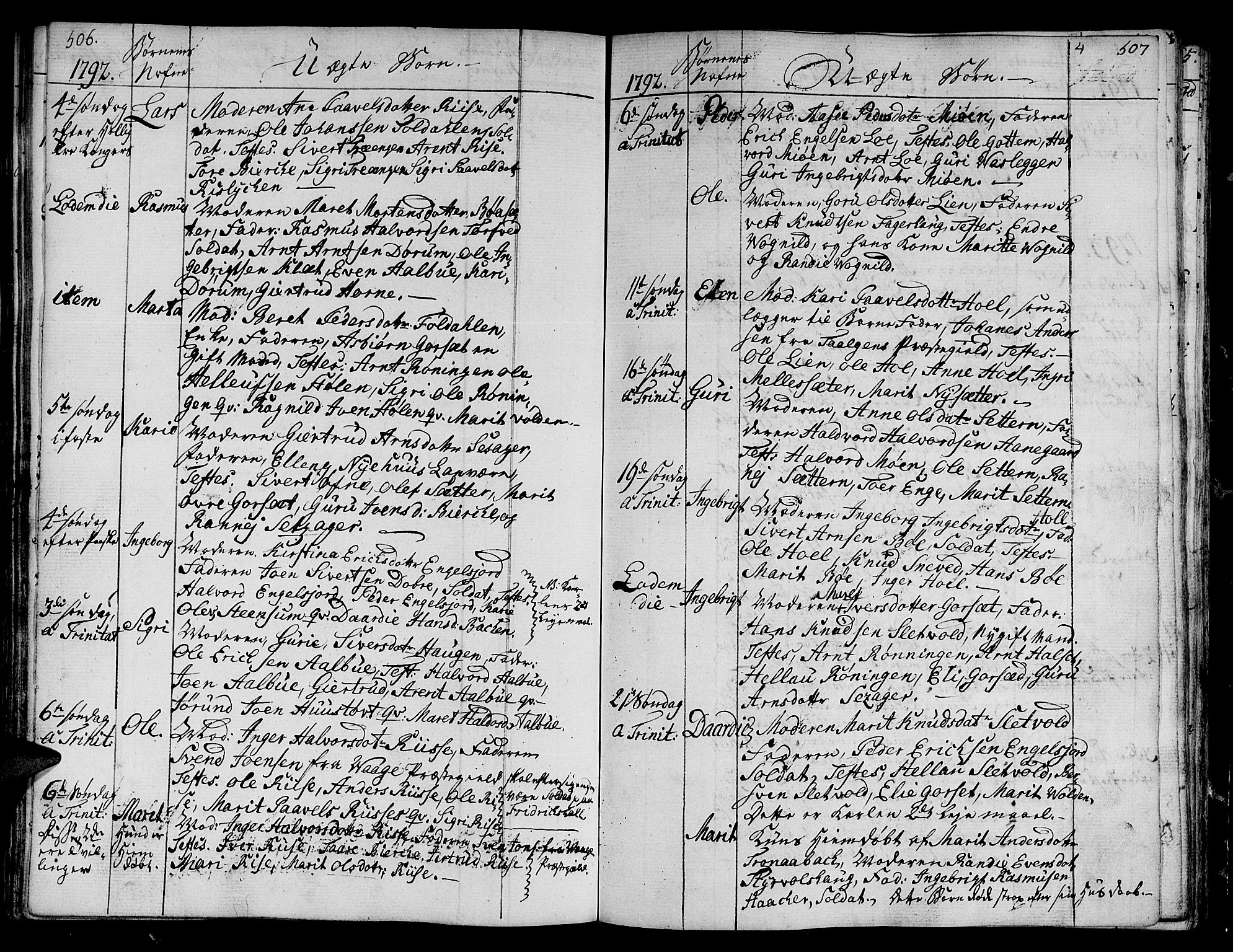 Ministerialprotokoller, klokkerbøker og fødselsregistre - Sør-Trøndelag, SAT/A-1456/678/L0893: Parish register (official) no. 678A03, 1792-1805, p. 506-507