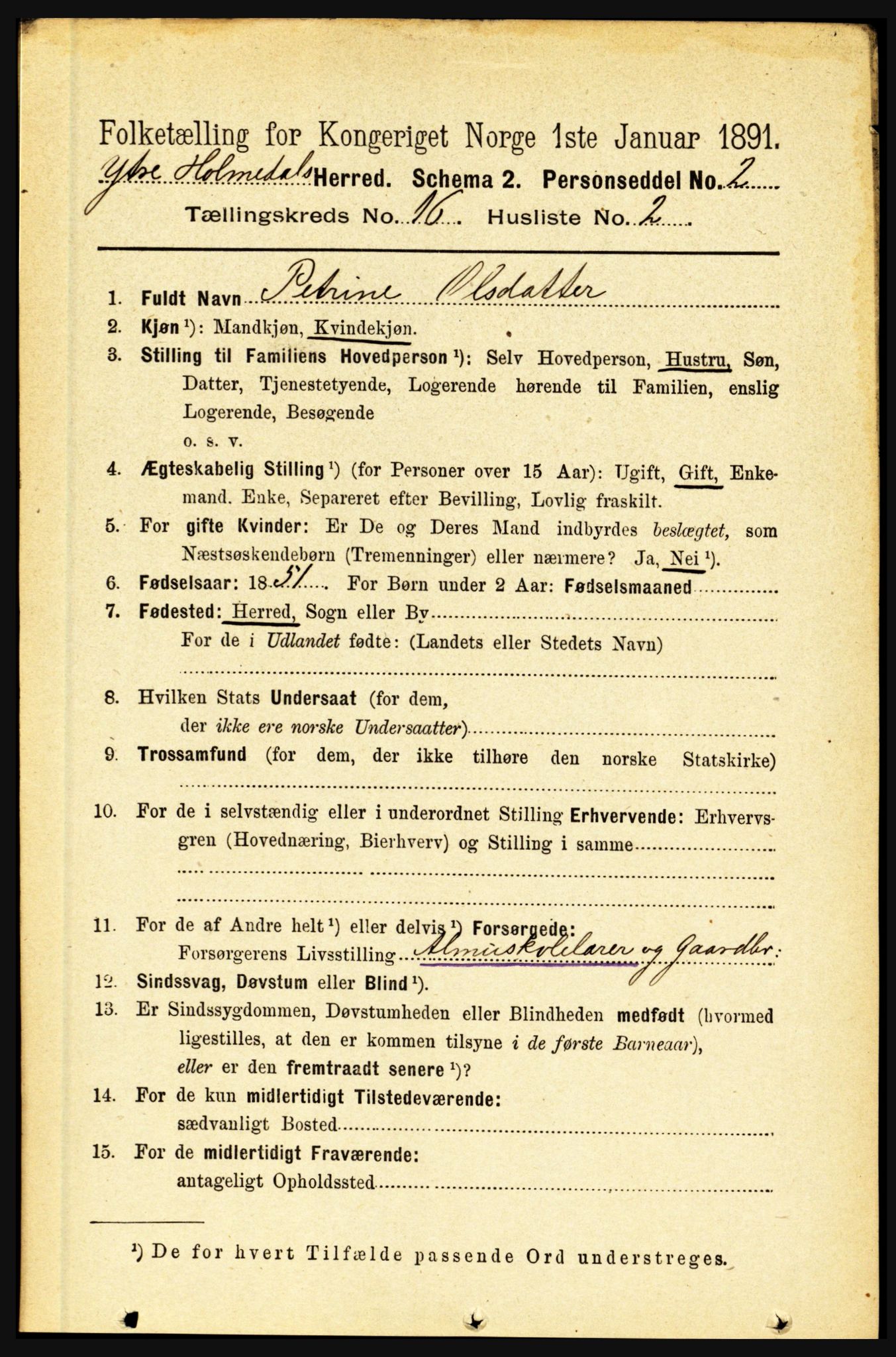 RA, 1891 census for 1429 Ytre Holmedal, 1891, p. 4230