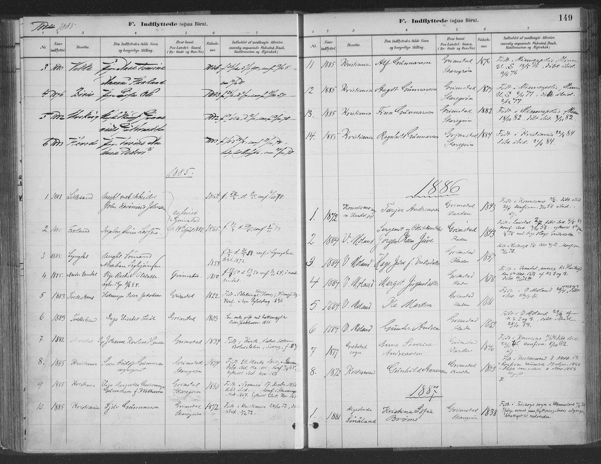 Grimstad sokneprestkontor, AV/SAK-1111-0017/F/Fa/L0004: Parish register (official) no. A 3, 1882-1910, p. 149