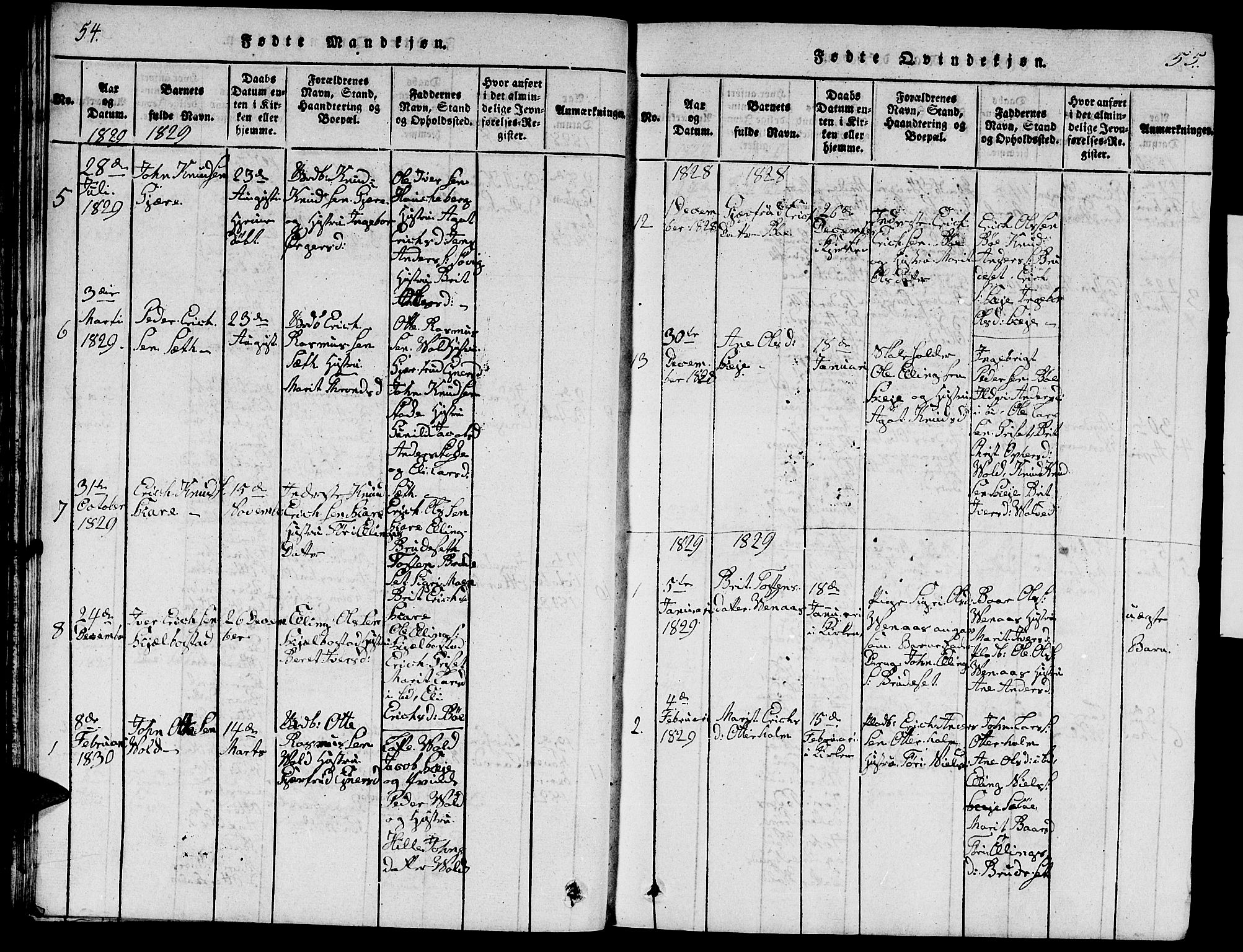 Ministerialprotokoller, klokkerbøker og fødselsregistre - Møre og Romsdal, SAT/A-1454/543/L0563: Parish register (copy) no. 543C01, 1818-1836, p. 54-55