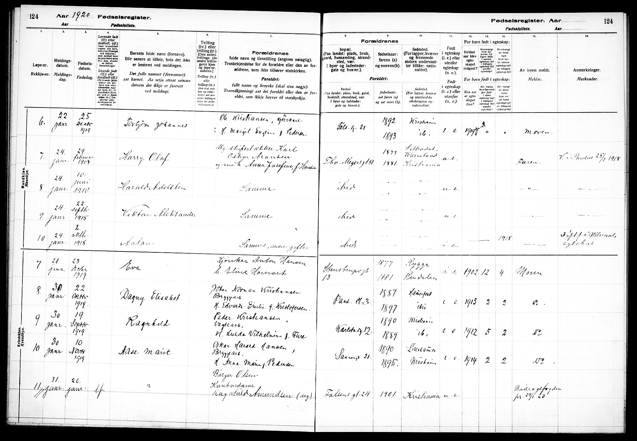 Paulus prestekontor Kirkebøker, SAO/A-10871/J/Ja/L0001: Birth register no. 1, 1916-1923, p. 124