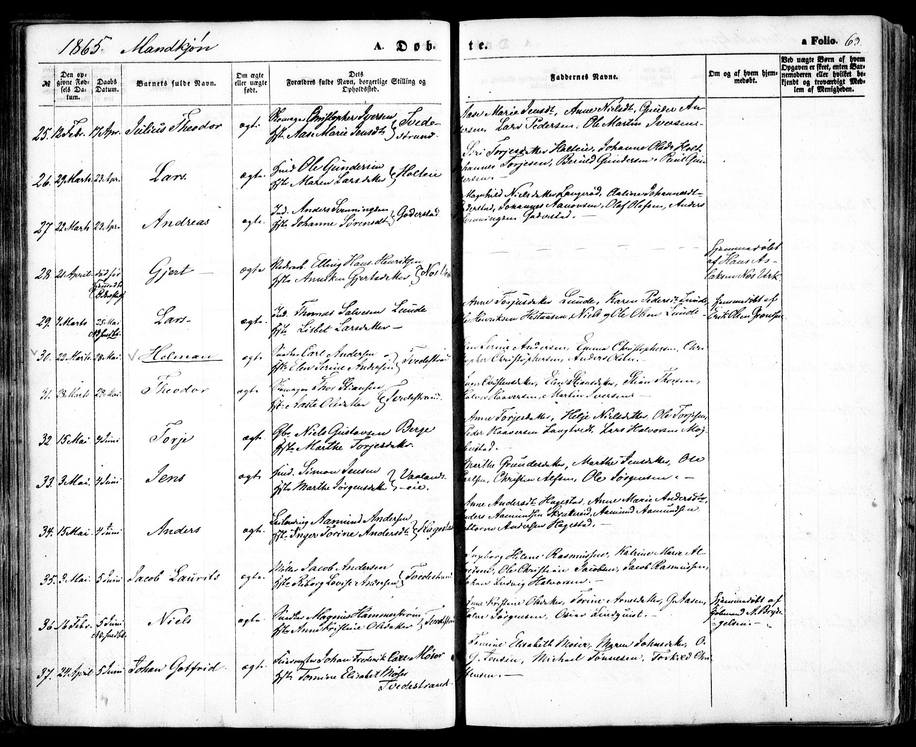 Holt sokneprestkontor, AV/SAK-1111-0021/F/Fa/L0009: Parish register (official) no. A 9, 1861-1871, p. 63