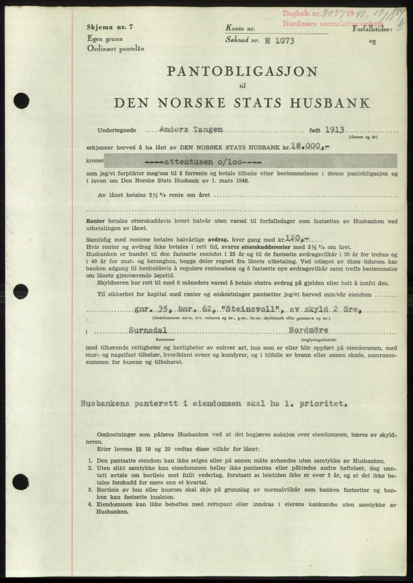 Nordmøre sorenskriveri, AV/SAT-A-4132/1/2/2Ca: Mortgage book no. B100, 1948-1949, Diary no: : 3237/1948