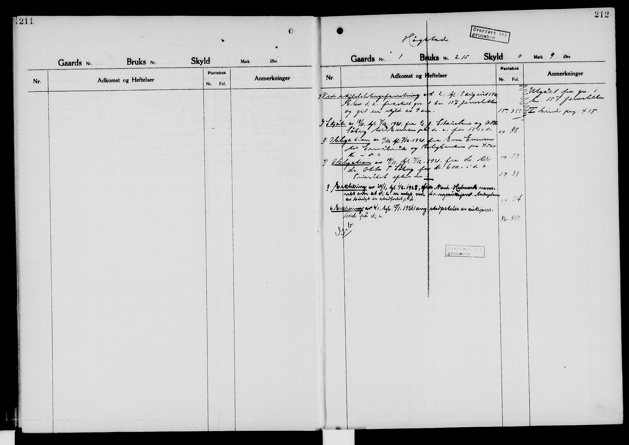 Nord-Hedmark sorenskriveri, SAH/TING-012/H/Ha/Had/Hade/L0006: Mortgage register no. 4.6, 1920-1940, p. 211-212