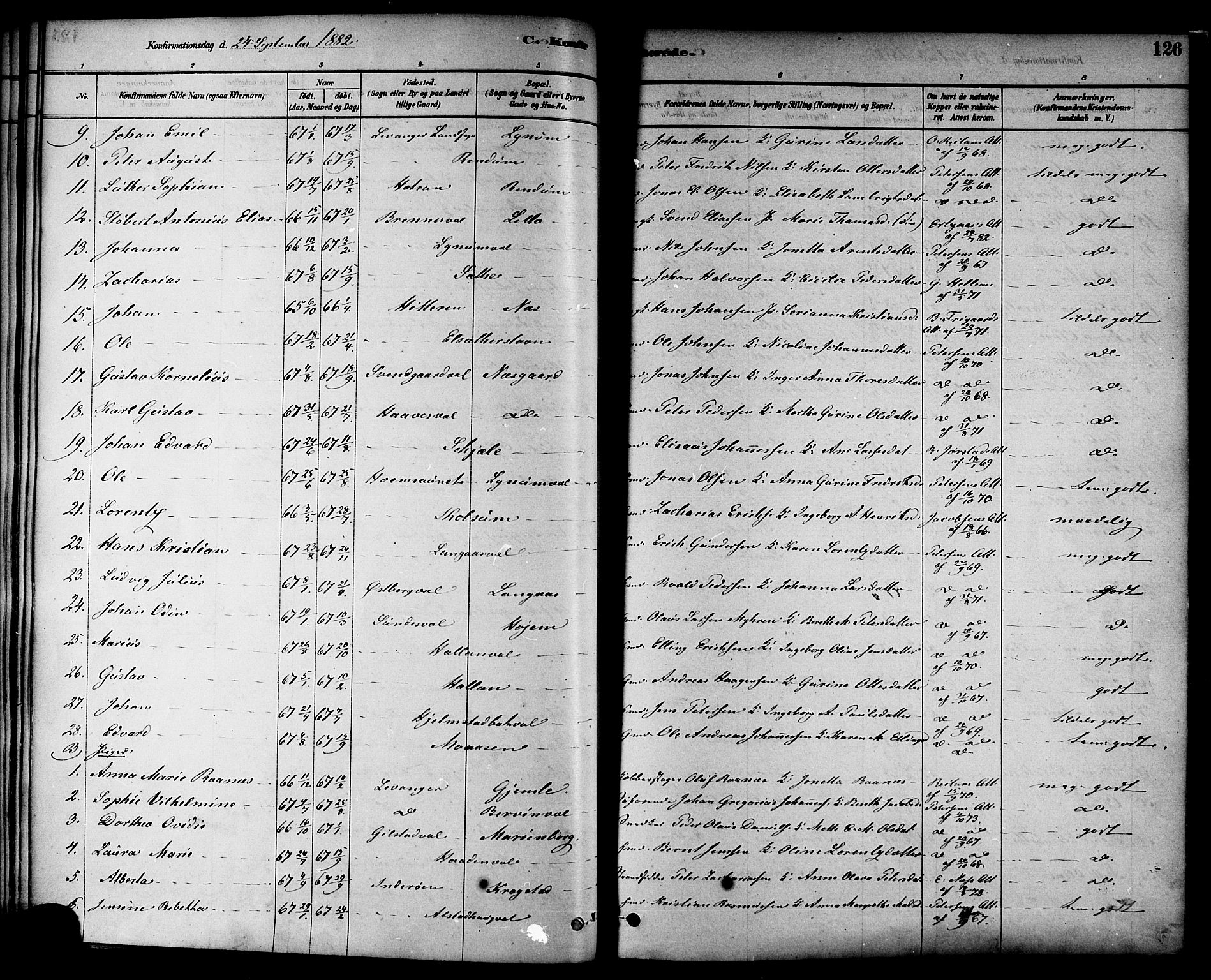 Ministerialprotokoller, klokkerbøker og fødselsregistre - Nord-Trøndelag, AV/SAT-A-1458/717/L0159: Parish register (official) no. 717A09, 1878-1898, p. 126