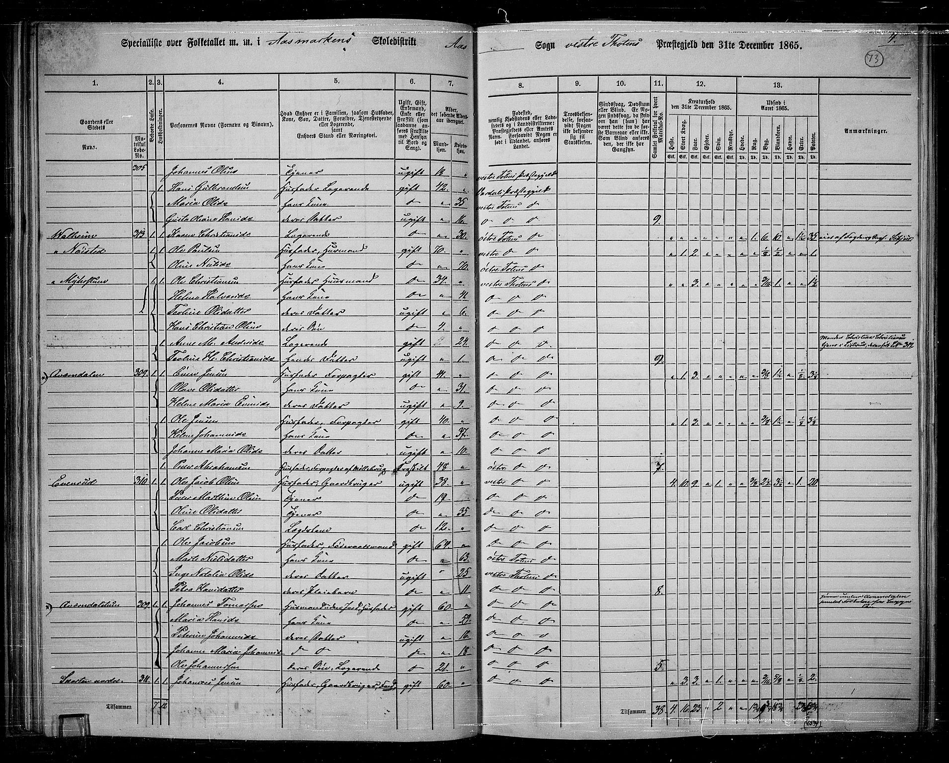 RA, 1865 census for Vestre Toten, 1865, p. 69