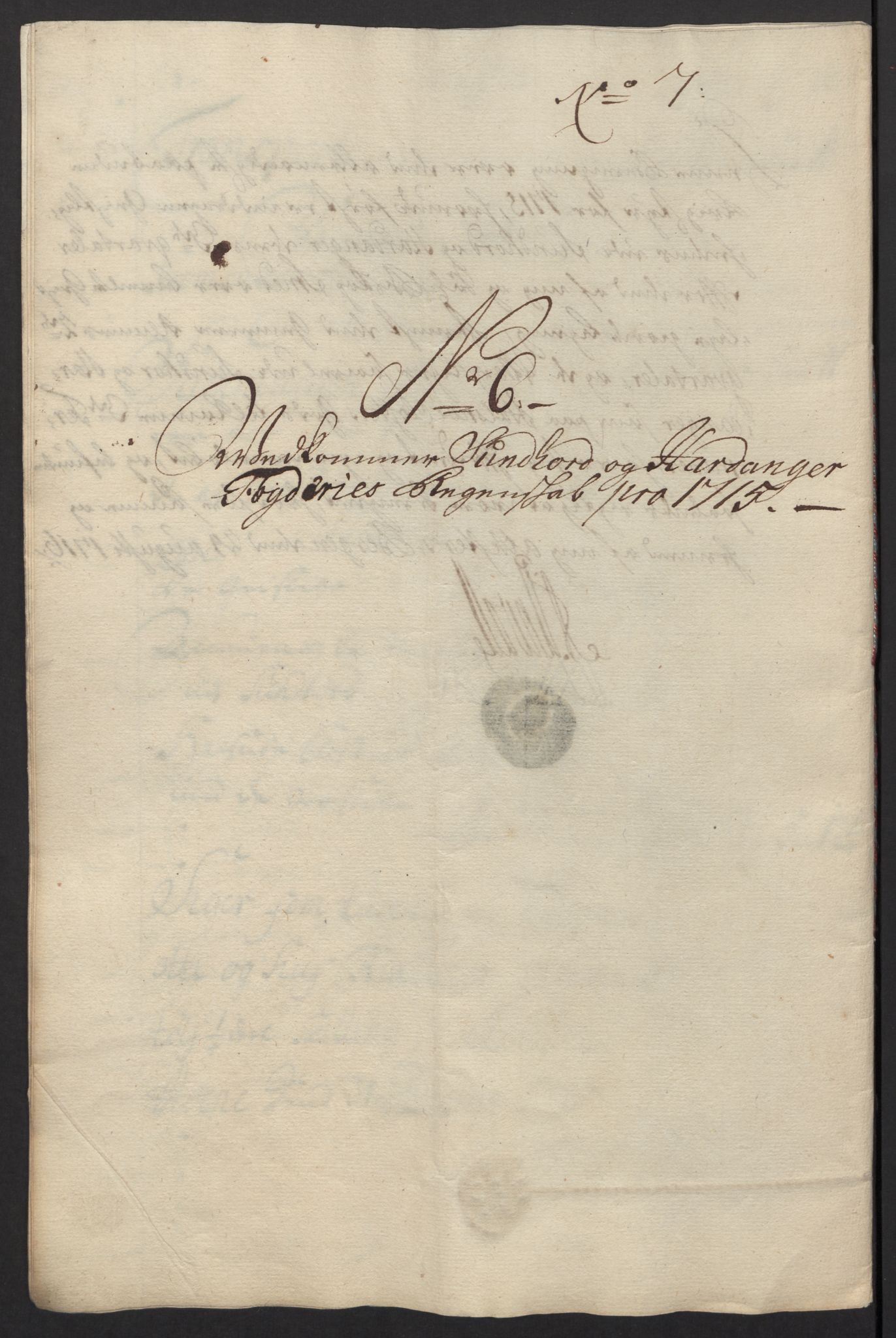 Rentekammeret inntil 1814, Reviderte regnskaper, Fogderegnskap, AV/RA-EA-4092/R48/L2991: Fogderegnskap Sunnhordland og Hardanger, 1715, p. 65