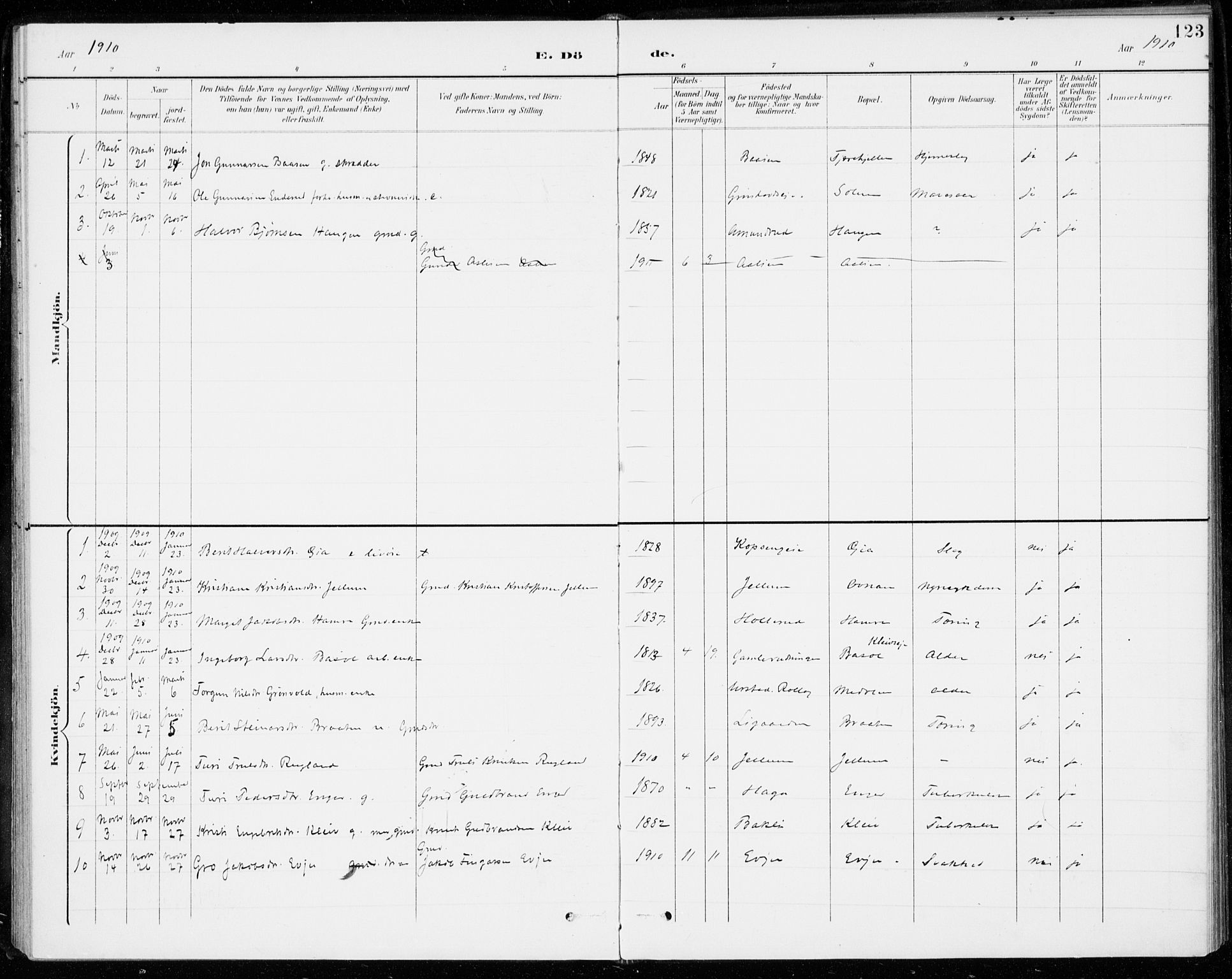 Sigdal kirkebøker, SAKO/A-245/F/Fc/L0002: Parish register (official) no. III 2, 1894-1911, p. 123