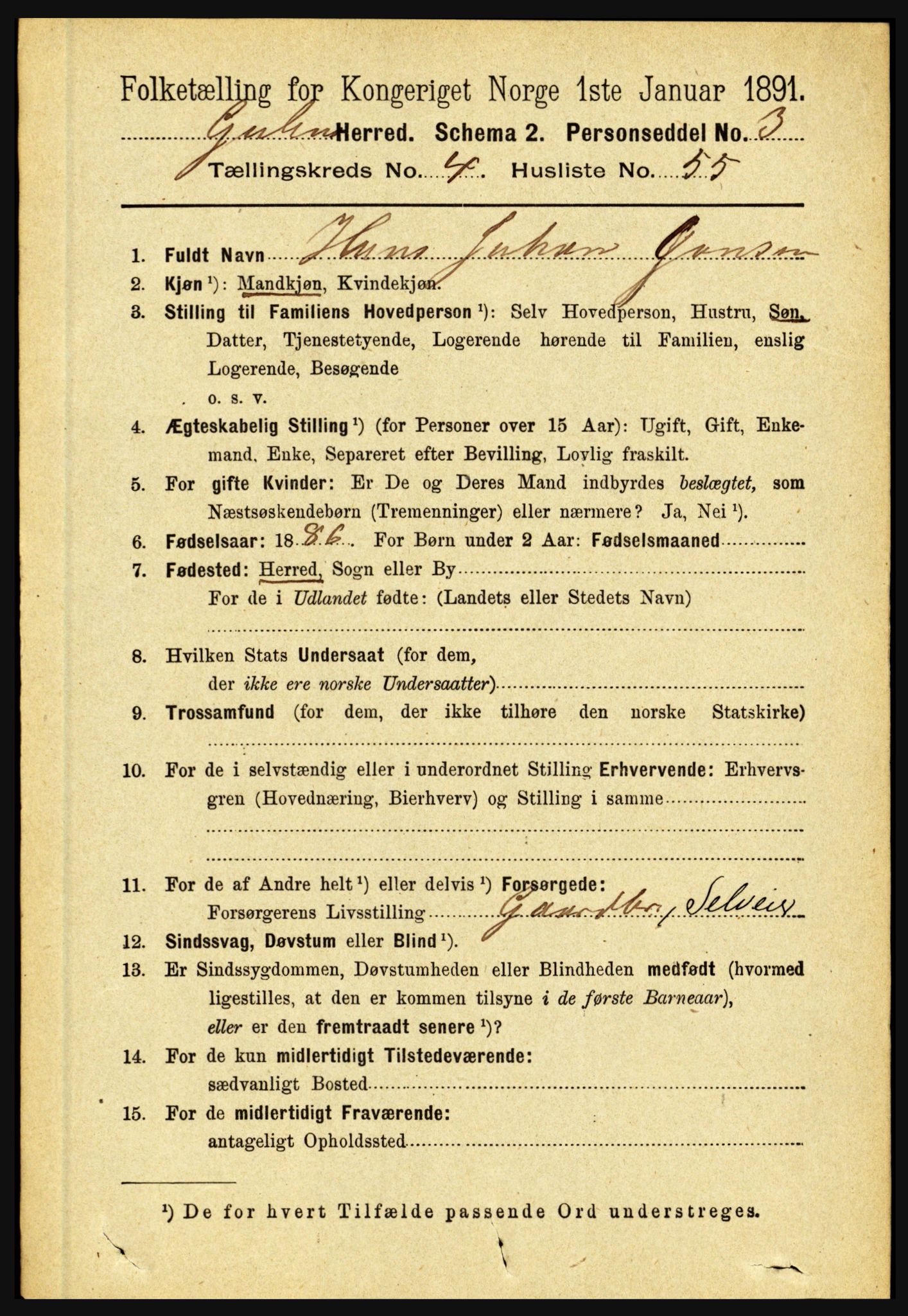 RA, 1891 census for 1411 Gulen, 1891, p. 1609