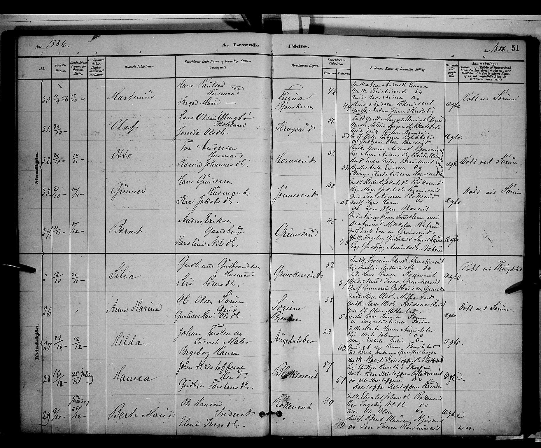 Gran prestekontor, AV/SAH-PREST-112/H/Ha/Hab/L0003: Parish register (copy) no. 3, 1882-1890, p. 51