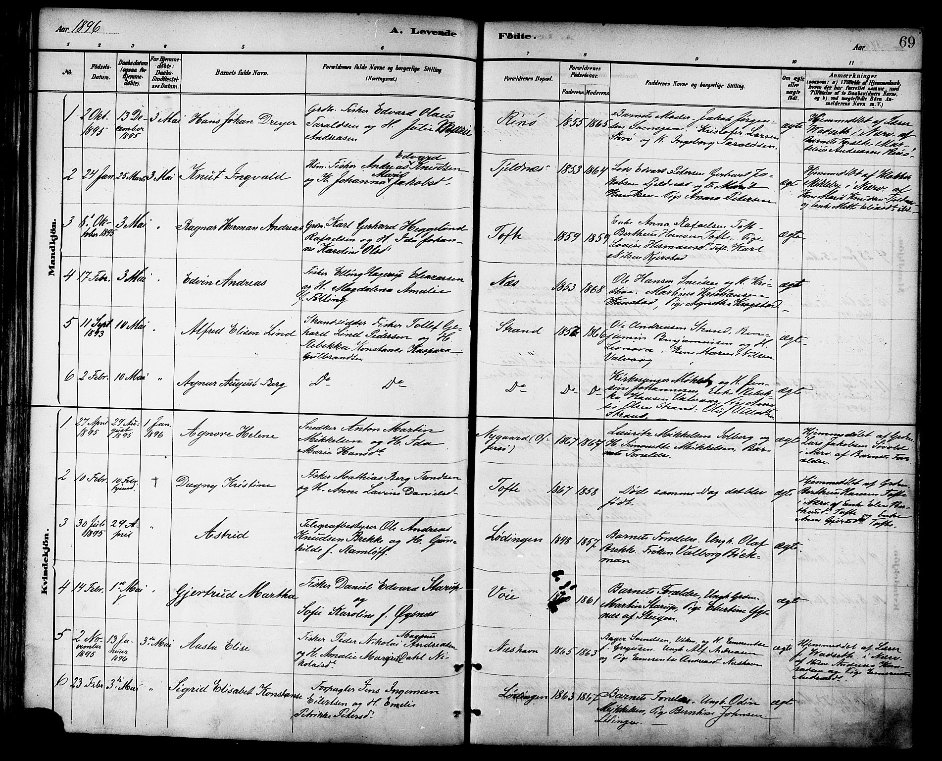 Ministerialprotokoller, klokkerbøker og fødselsregistre - Nordland, AV/SAT-A-1459/872/L1035: Parish register (official) no. 872A10, 1884-1896, p. 69