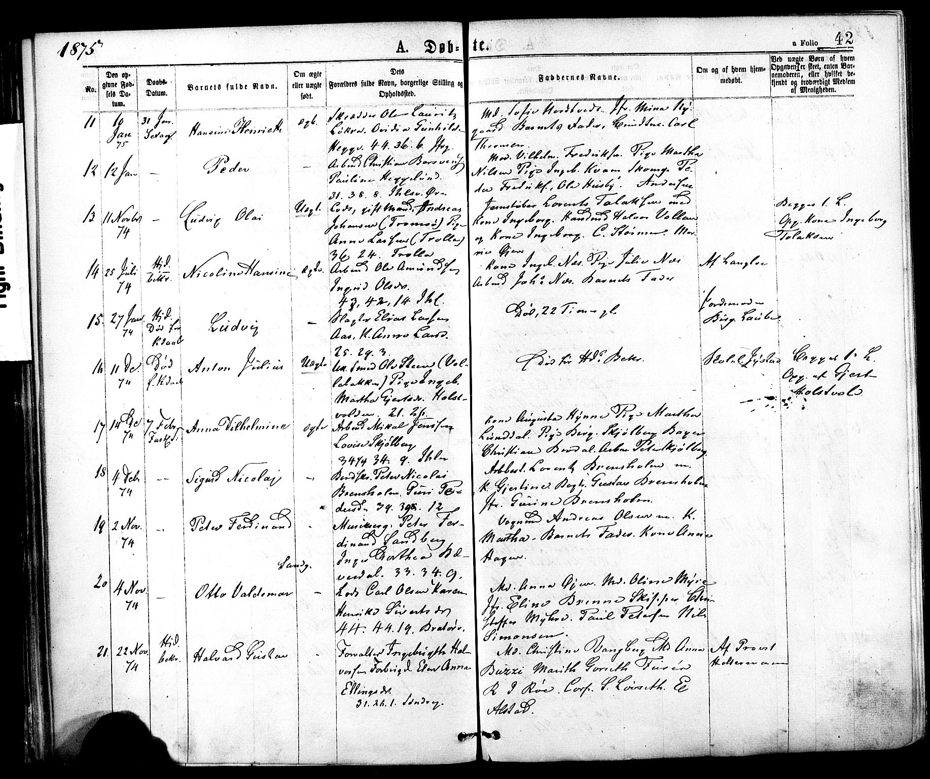 Ministerialprotokoller, klokkerbøker og fødselsregistre - Sør-Trøndelag, SAT/A-1456/602/L0118: Parish register (official) no. 602A16, 1873-1879, p. 42