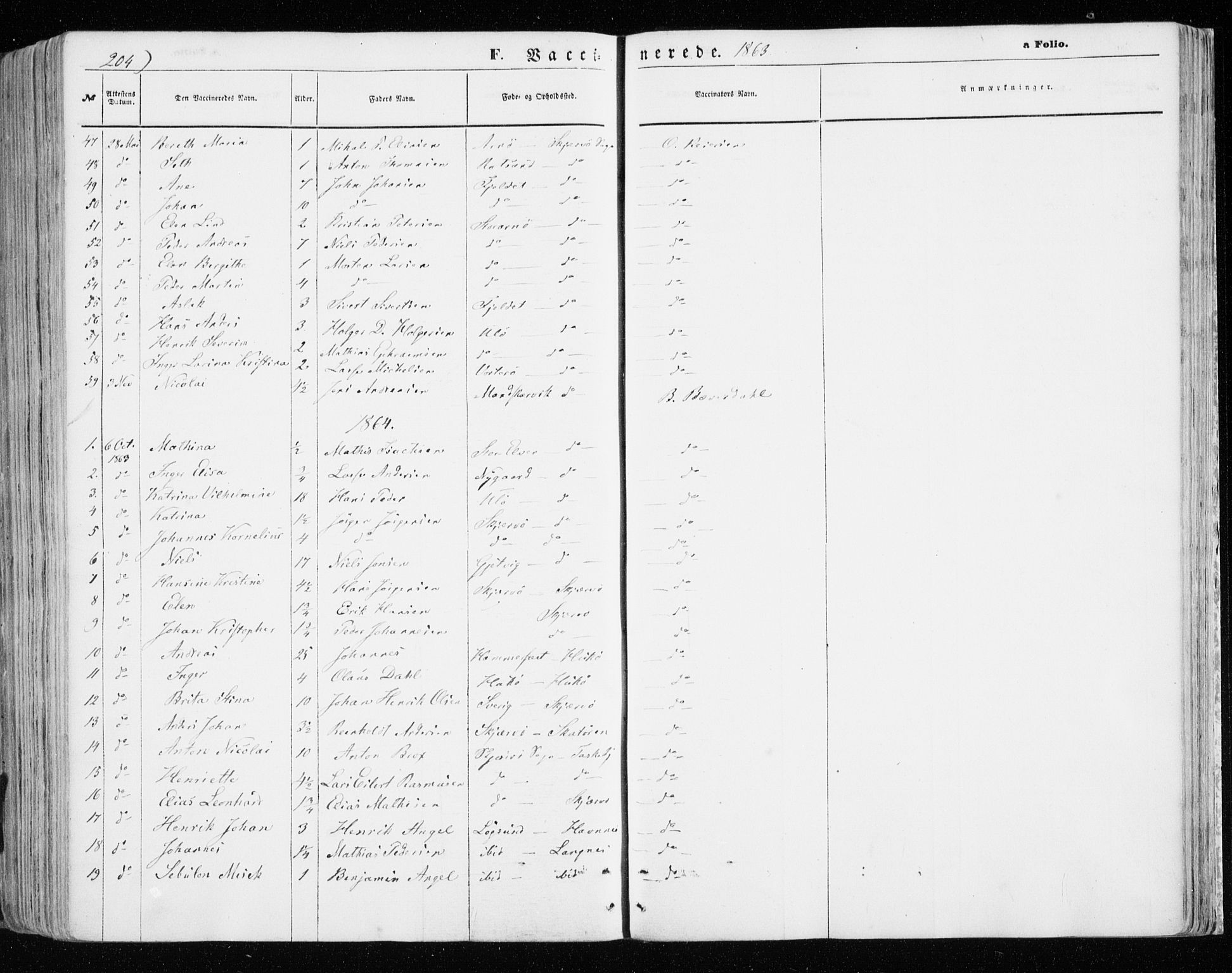 Skjervøy sokneprestkontor, SATØ/S-1300/H/Ha/Haa/L0007kirke: Parish register (official) no. 7, 1860-1870, p. 204