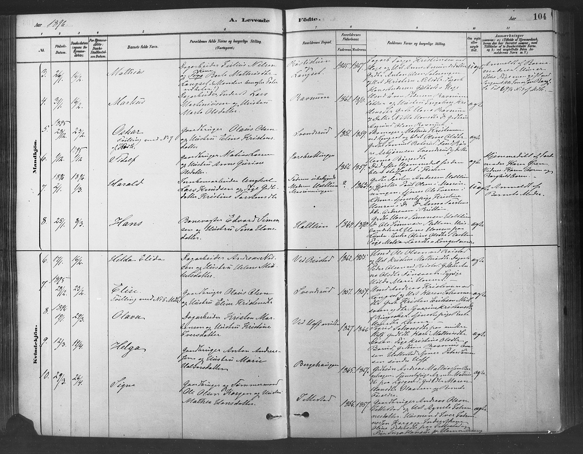 Fåberg prestekontor, SAH/PREST-086/H/Ha/Haa/L0009: Parish register (official) no. 9, 1879-1898, p. 104