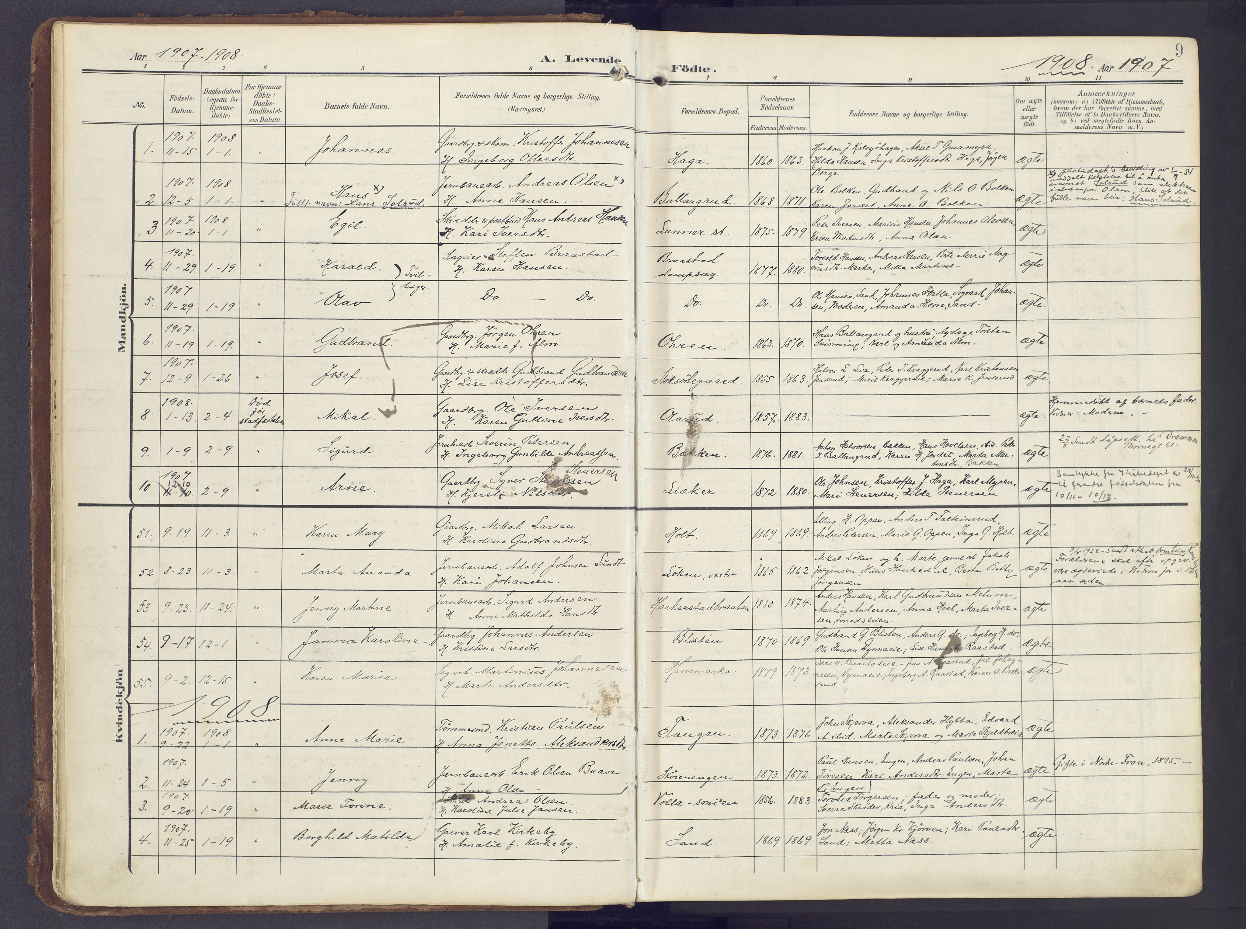 Lunner prestekontor, SAH/PREST-118/H/Ha/Haa/L0001: Parish register (official) no. 1, 1907-1922, p. 9