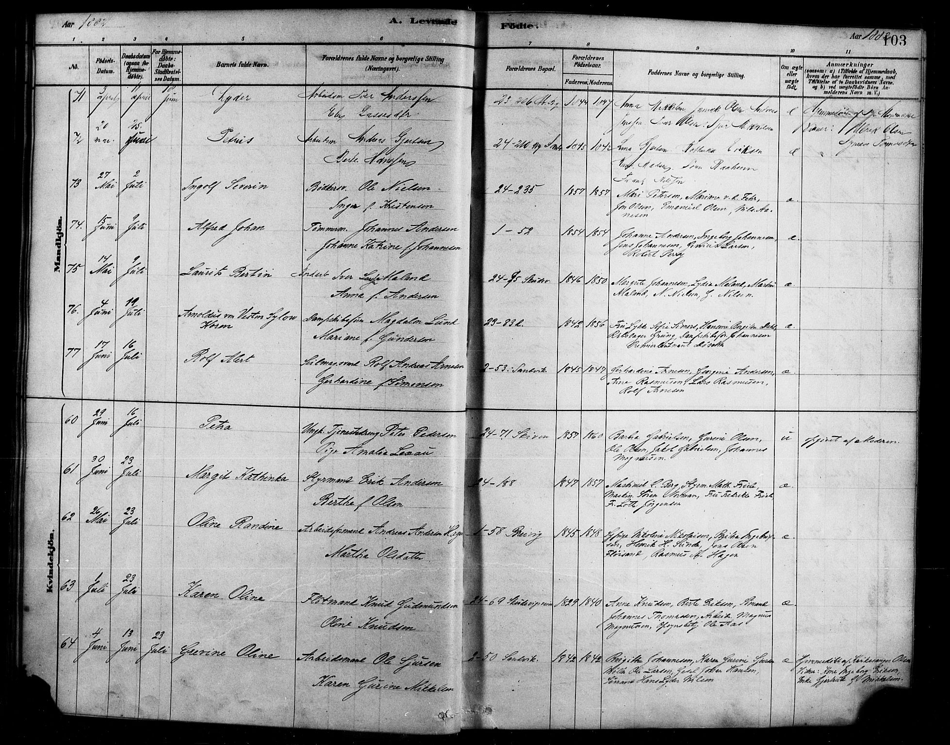 Sandviken Sokneprestembete, AV/SAB-A-77601/H/Ha/L0004: Parish register (official) no. B 1, 1878-1891, p. 103